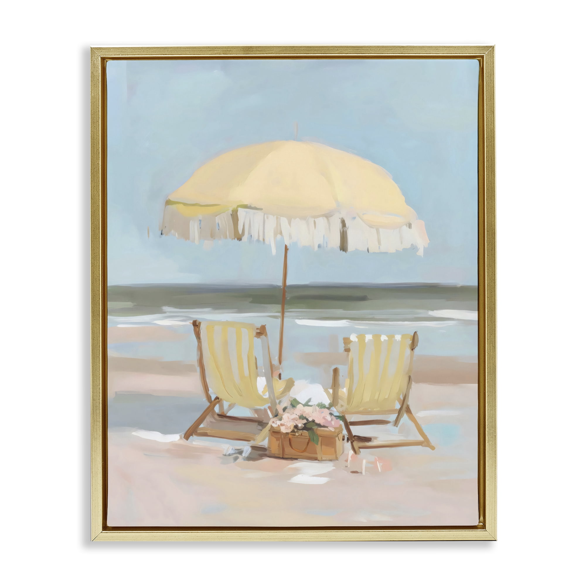Stupell Industries Yellow Chairs Beach Relaxation Gold Framed Floater Canvas Wall Art, design by Sisi and Seb