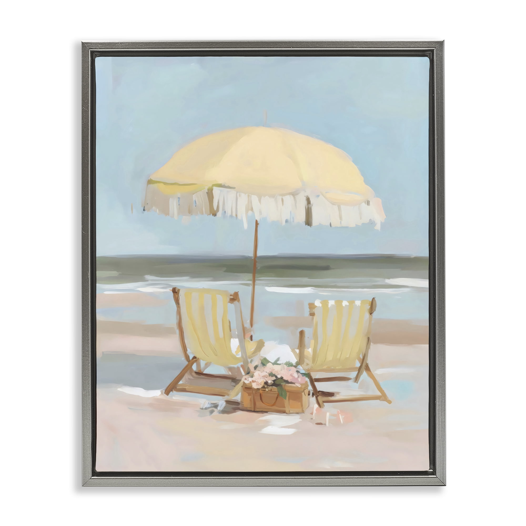 Stupell Industries Yellow Chairs Beach Relaxation Gray Framed Floater Canvas Wall Art, design by Sisi and Seb