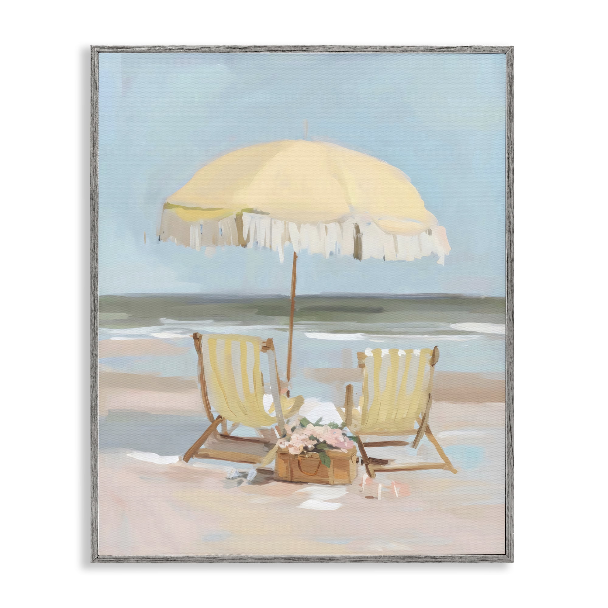 Stupell Industries Yellow Chairs Beach Relaxation Gray Framed Giclee Art, design by Sisi and Seb