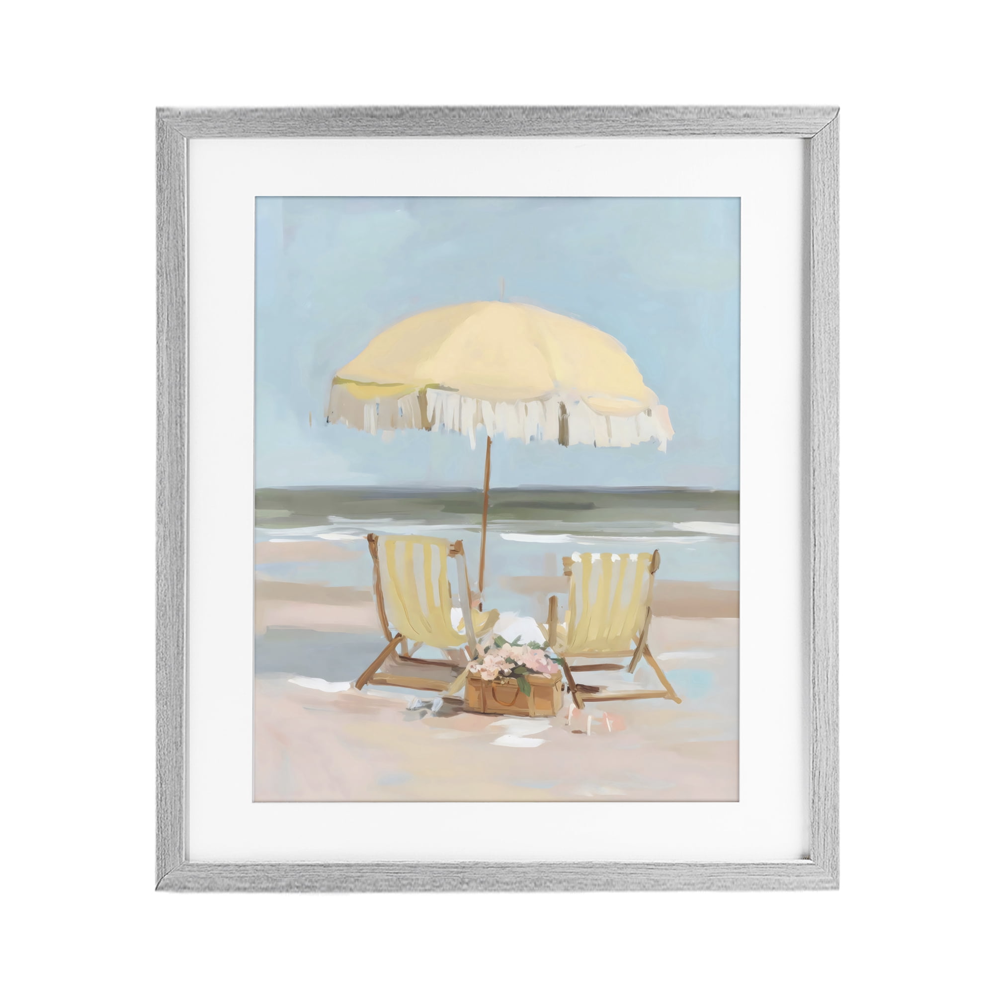 Stupell Industries Yellow Chairs Beach Relaxation Gray Framed Print Under Glass, design by Sisi and Seb