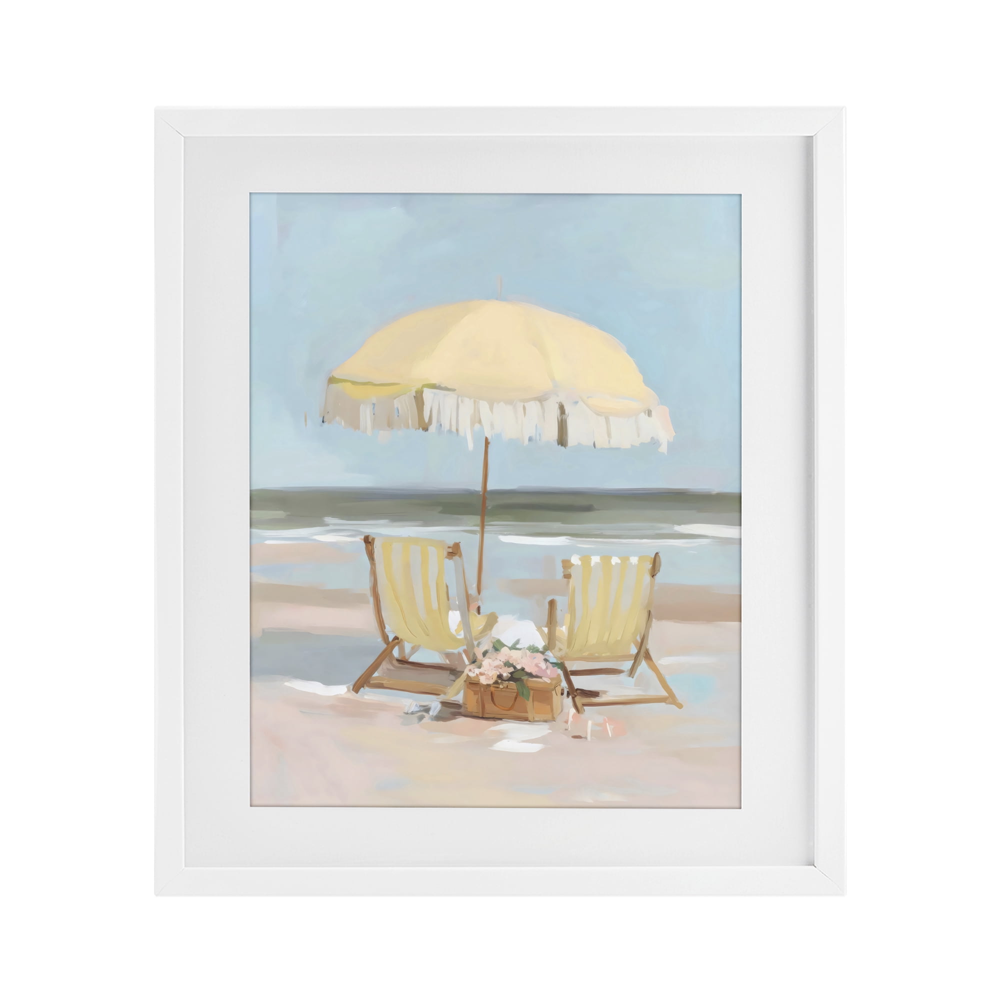 Stupell Industries Yellow Chairs Beach Relaxation White Framed Print Under Glass, design by Sisi and Seb