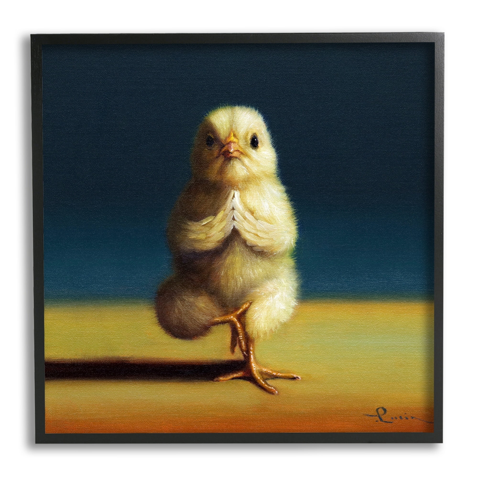 Stupell Industries Yellow Chick Meditating Yoga Pose Animal Fitness Painting Black Framed Art Print Wall Art, Design by Lucia Heffernan
