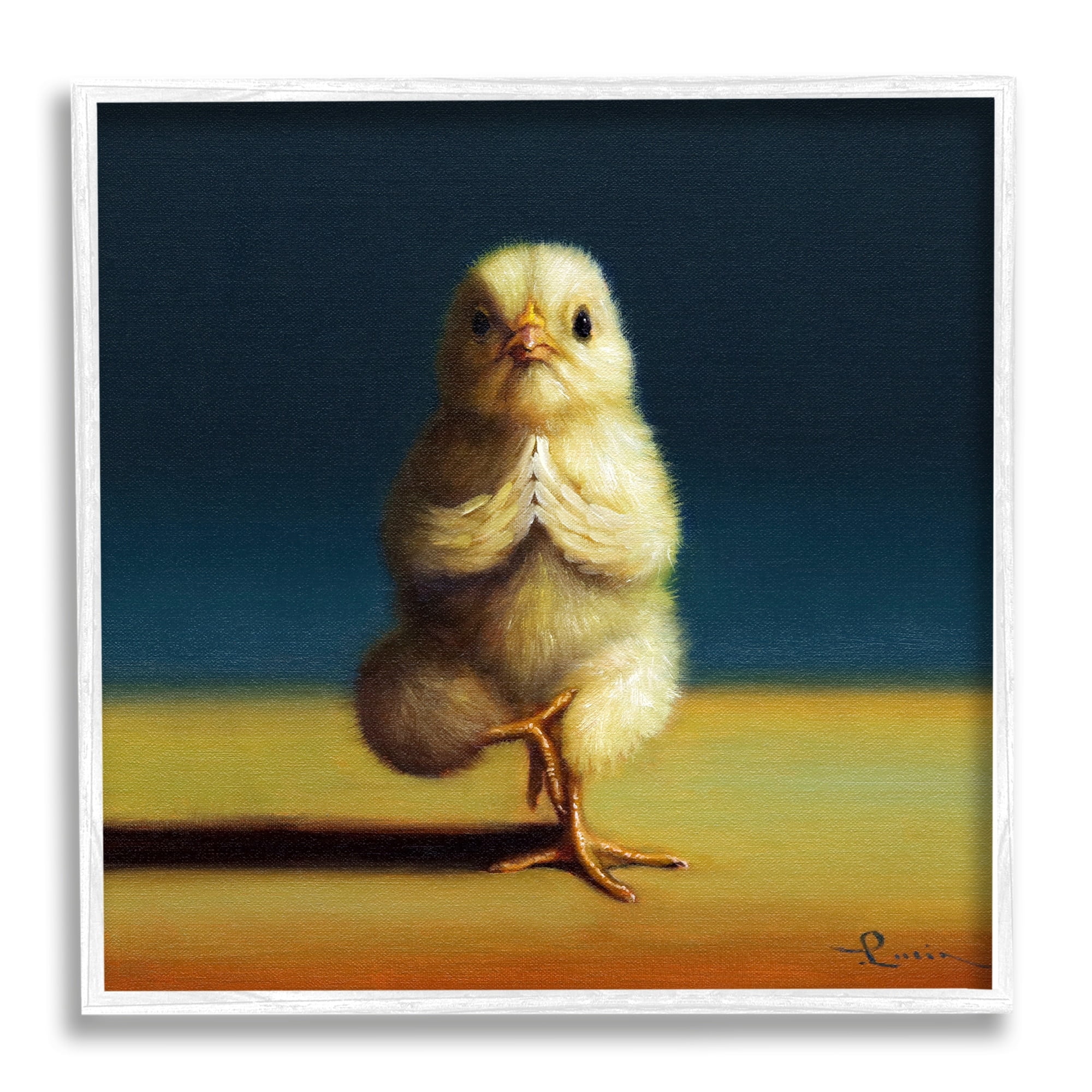 Stupell Industries Yellow Chick Meditating Yoga Pose Animal Fitness Painting White Framed Art Print Wall Art, Design by Lucia Heffernan