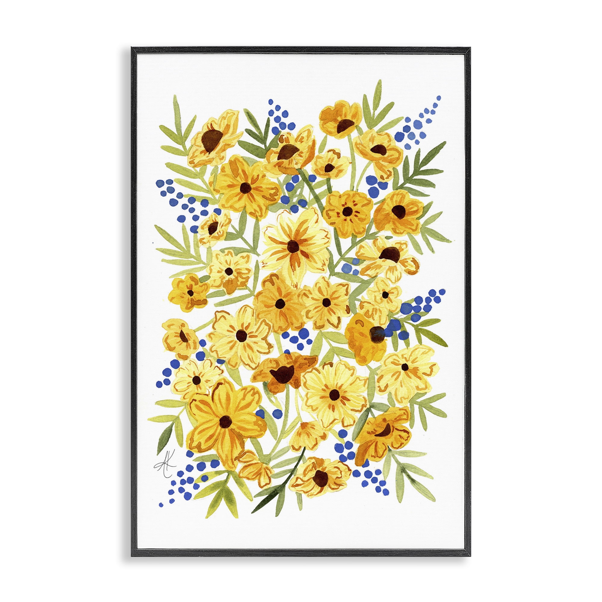 Stupell Industries Yellow Cosmos & Berries Botanical & Floral Painting Black Framed Art Print Wall Art, 16 x 24