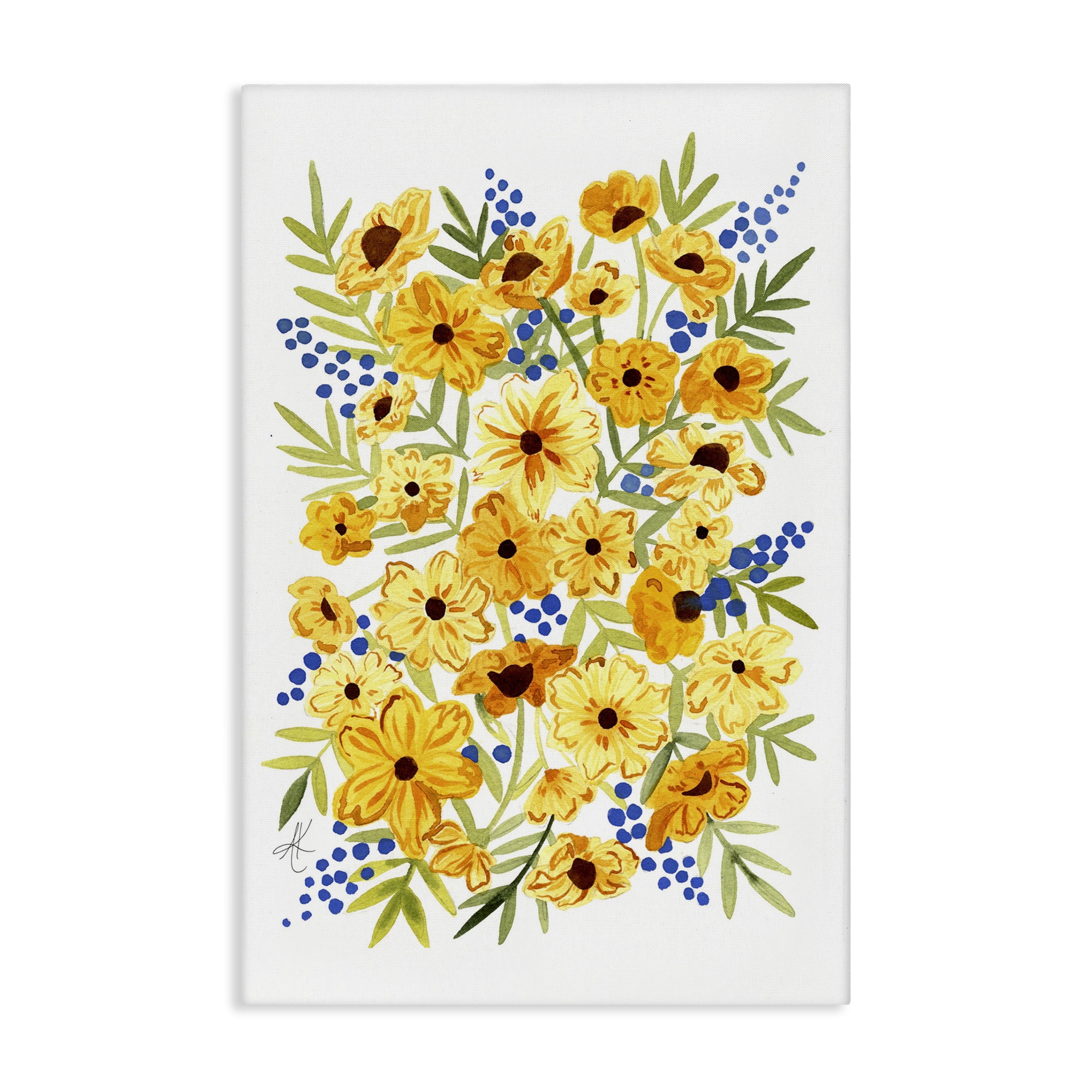 Stupell Industries Yellow Cosmos & Berries Botanical & Floral Painting Gallery Wrapped Canvas Art Print Wall Art, 24 x 36