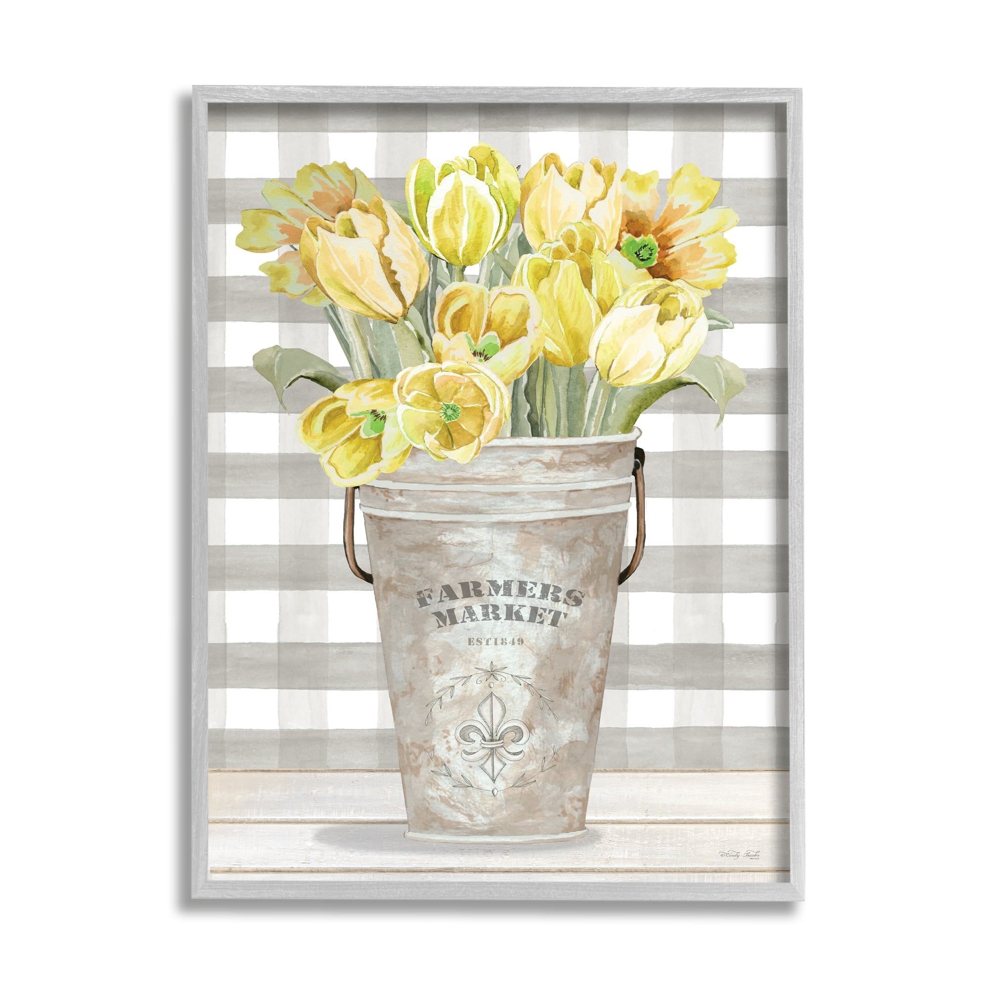 Stupell Industries Yellow Country Tulips Bouquet Tartan Farmers Market Planter, 24 x 30, Design by Cindy Jacobs