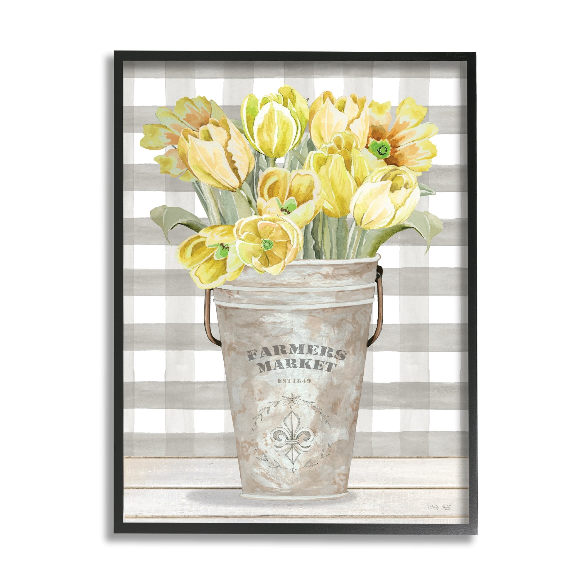 Stupell Industries Yellow Country Tulips Bouquet Tartan Farmers Market Planter, 24 x 30, Design by Cindy Jacobs