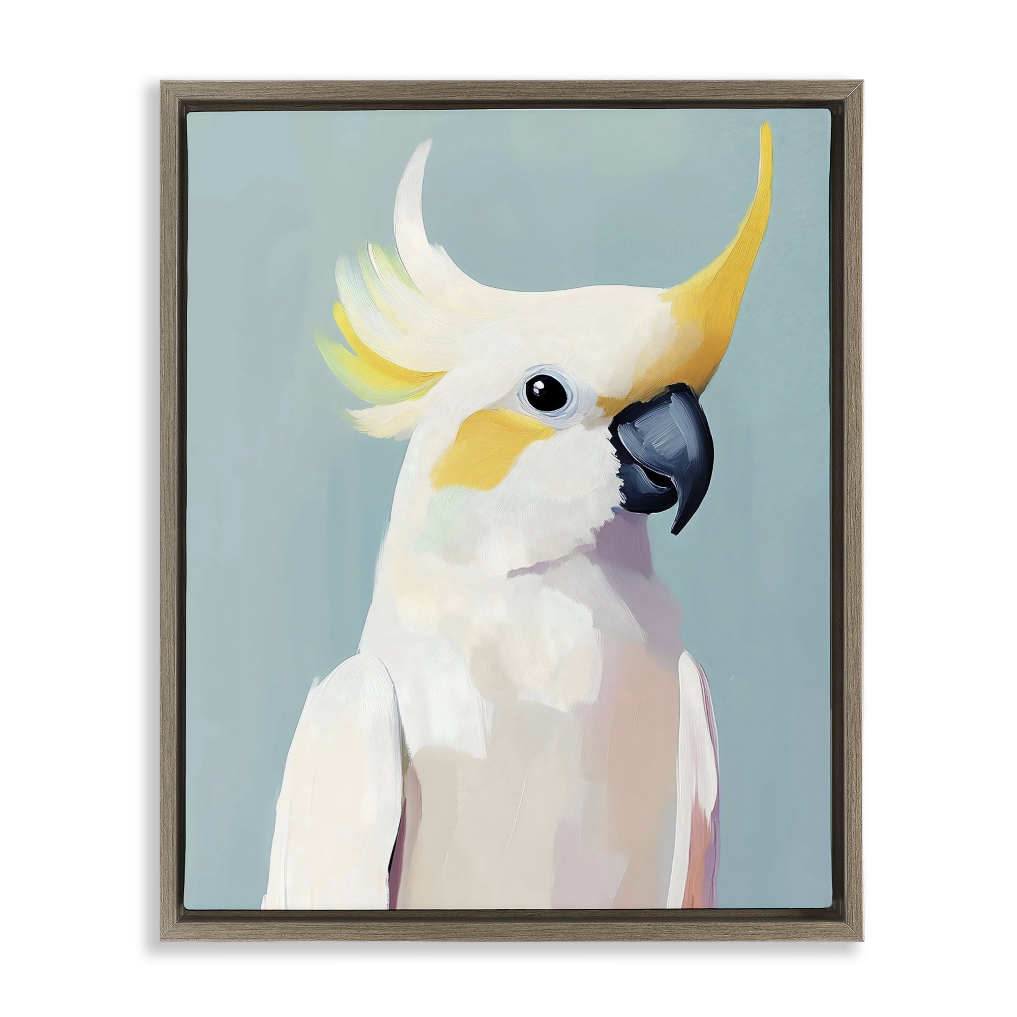 Stupell Industries Yellow Crested Cockatoo Brown Framed Floater Canvas Wall Art, design by The Prints Vibe