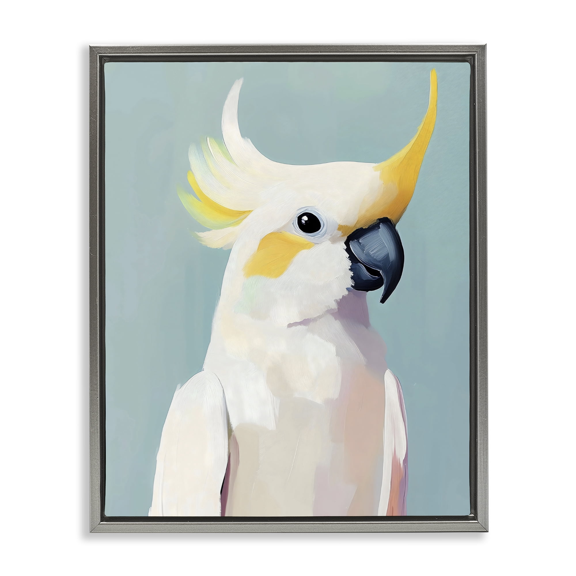 Stupell Industries Yellow Crested Cockatoo Gray Framed Floater Canvas Wall Art, design by The Prints Vibe