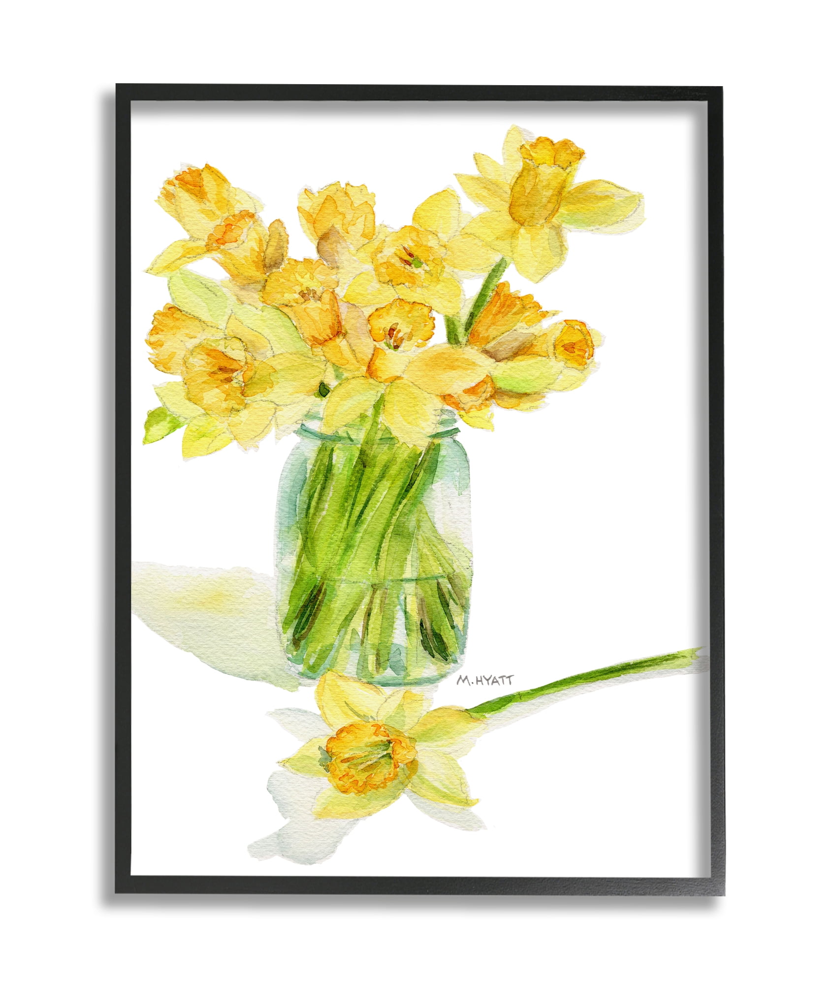 Stupell Industries Yellow Daffodil Bouquet in Canning Jar Black Framed