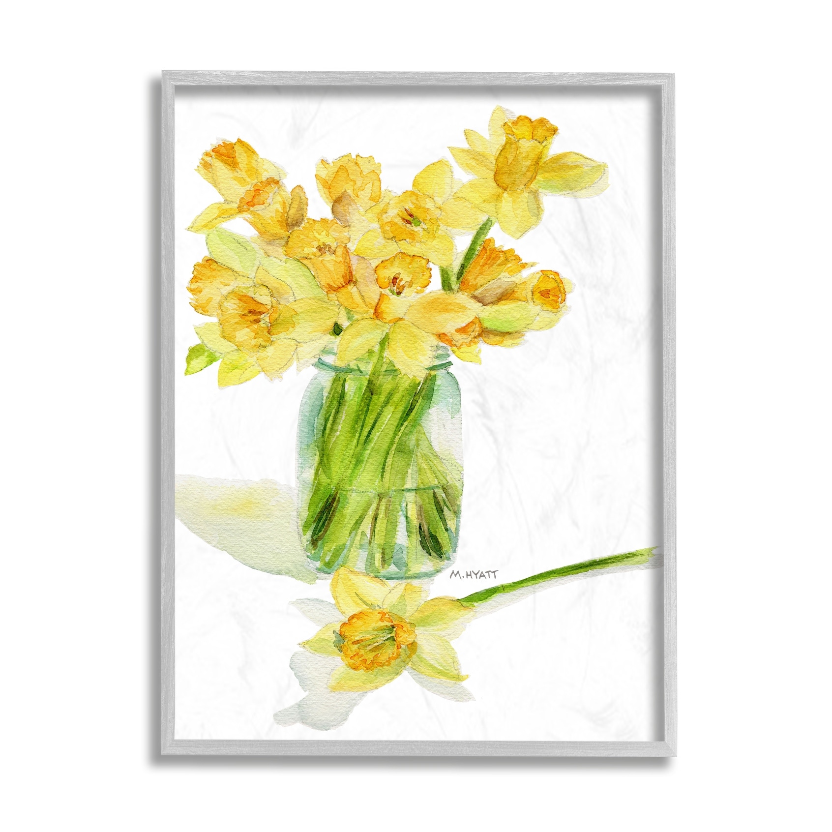 Stupell Industries Yellow Daffodil Bouquet in Canning Jar Grey Framed, 16 x 20, Design by Melissa Hyatt LLC