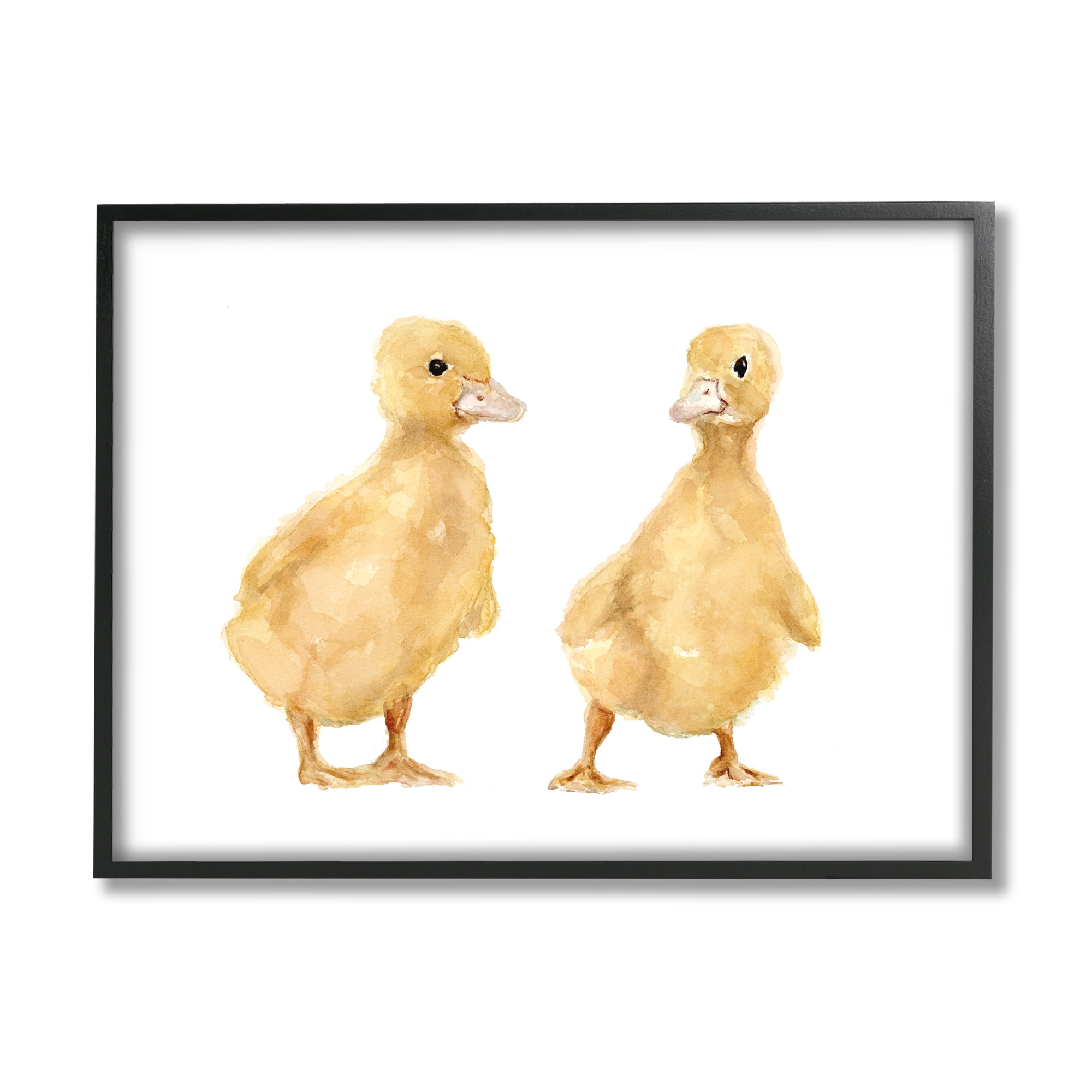 Stupell Industries Yellow Duckling Pair Watercolor Portrait Children's Nursery Animals Black Framed Art Print Wall Art, 30x24, by Fox Hollow Studios