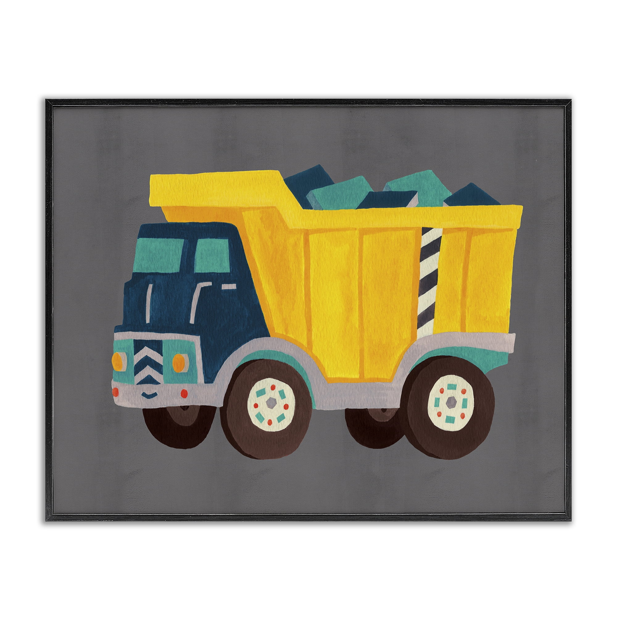 Stupell Industries Yellow Dump Truck Transportation Painting Black Framed Art Print Wall Art, 20 x 16