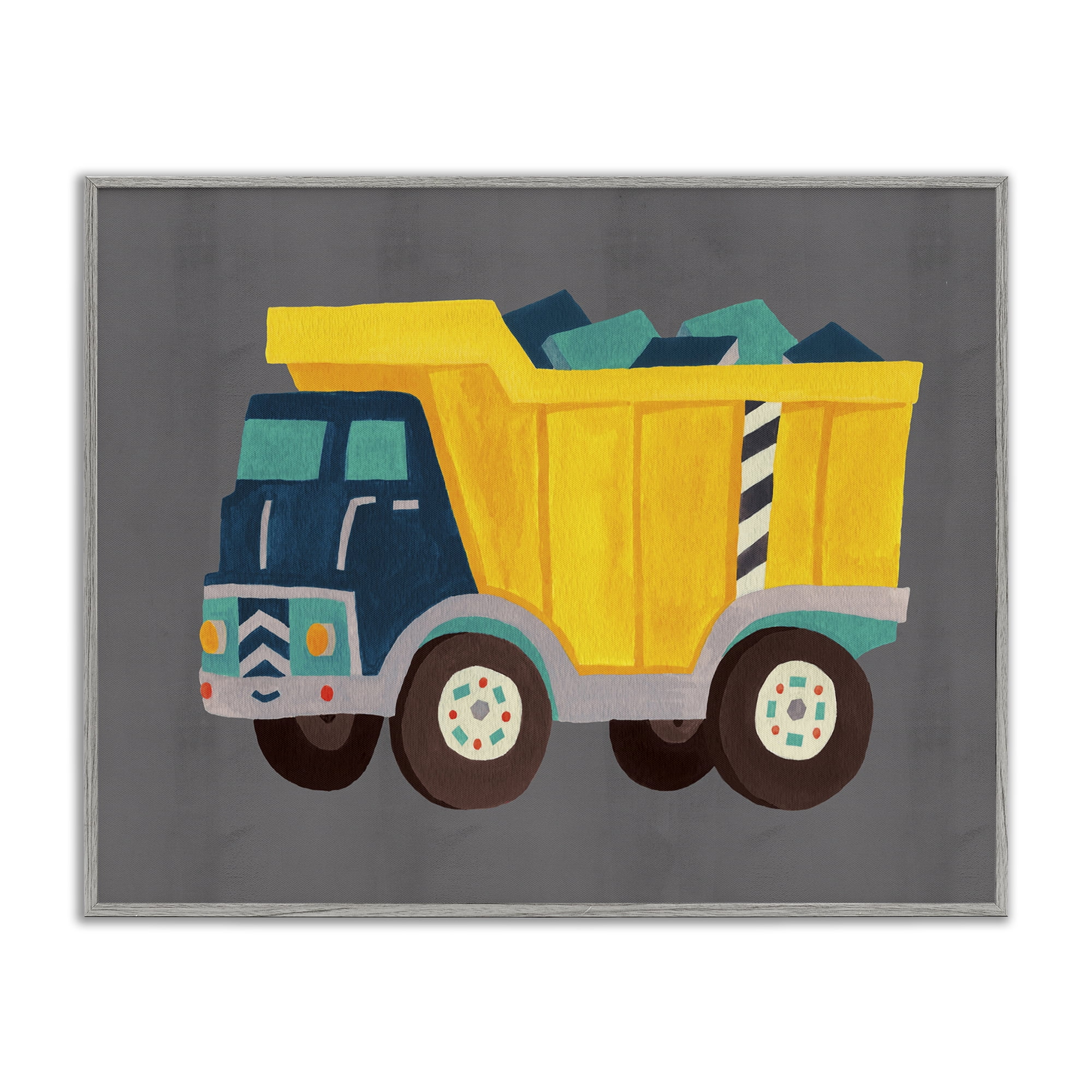 Stupell Industries Yellow Dump Truck Transportation Painting Gray Framed Art Print Wall Art, 20 x 16