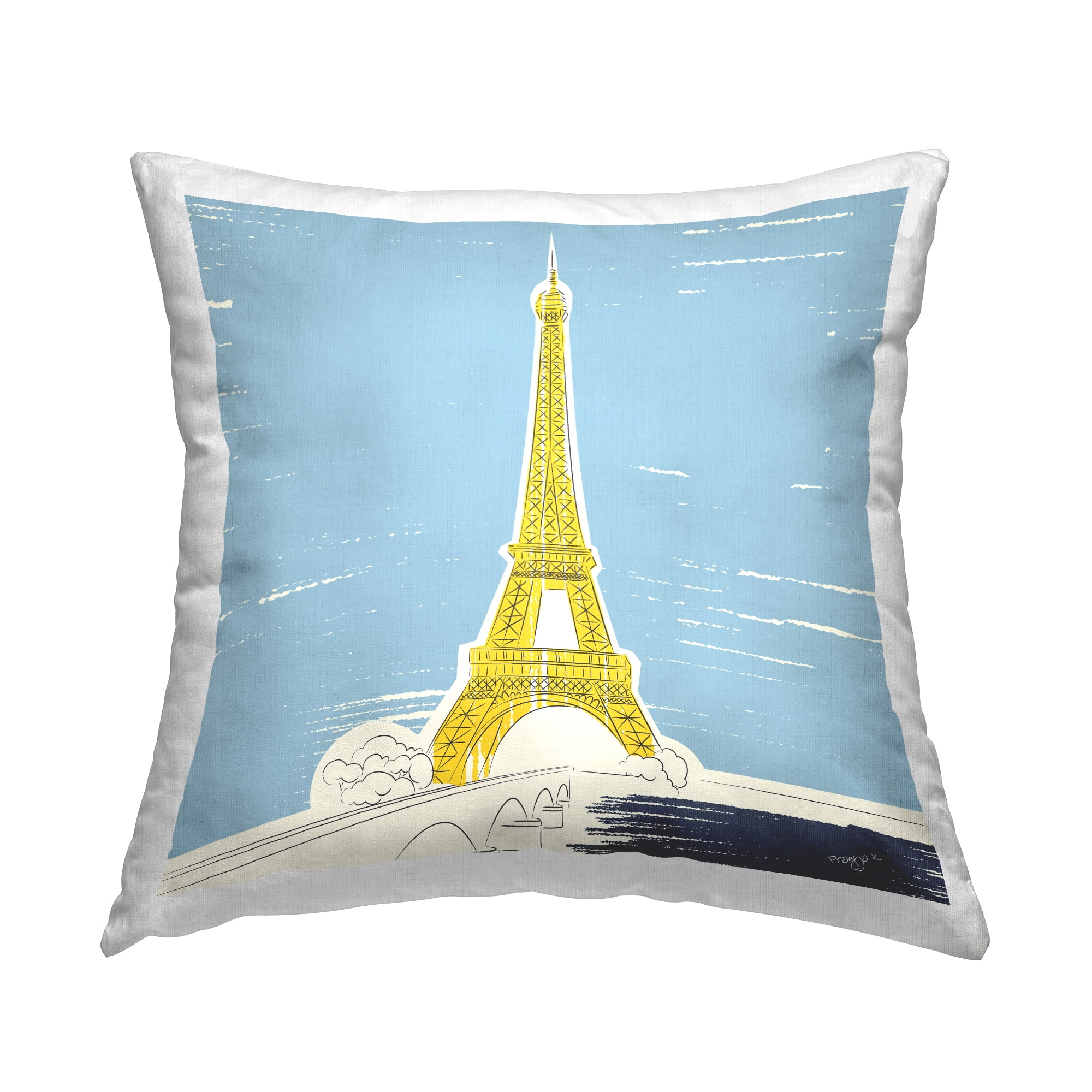 Stupell Industries Yellow Eiffel Tower Decorative Printed Throw Pillow, 18 x 18