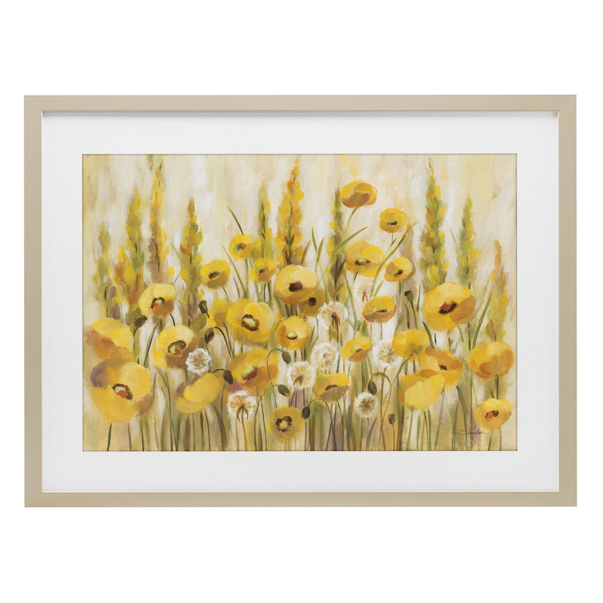 Stupell Industries Yellow Field of Poppies Birch Framed Print Under Glass, design by Silvia Vassileva
