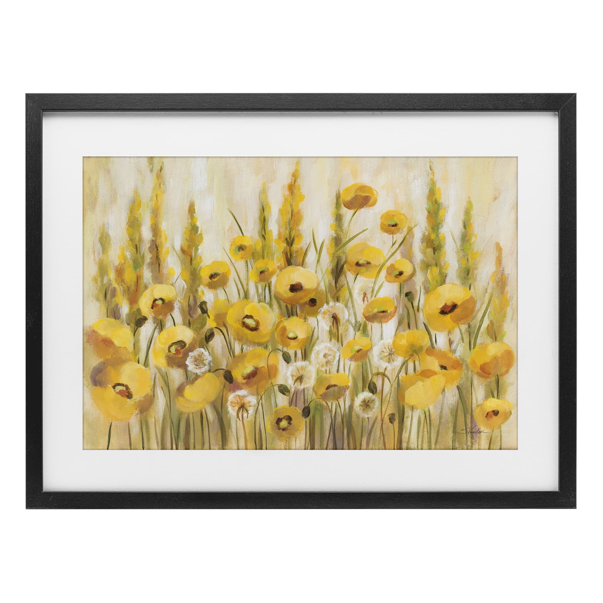 Stupell Industries Yellow Field of Poppies Black Framed Print Under Glass, design by Silvia Vassileva