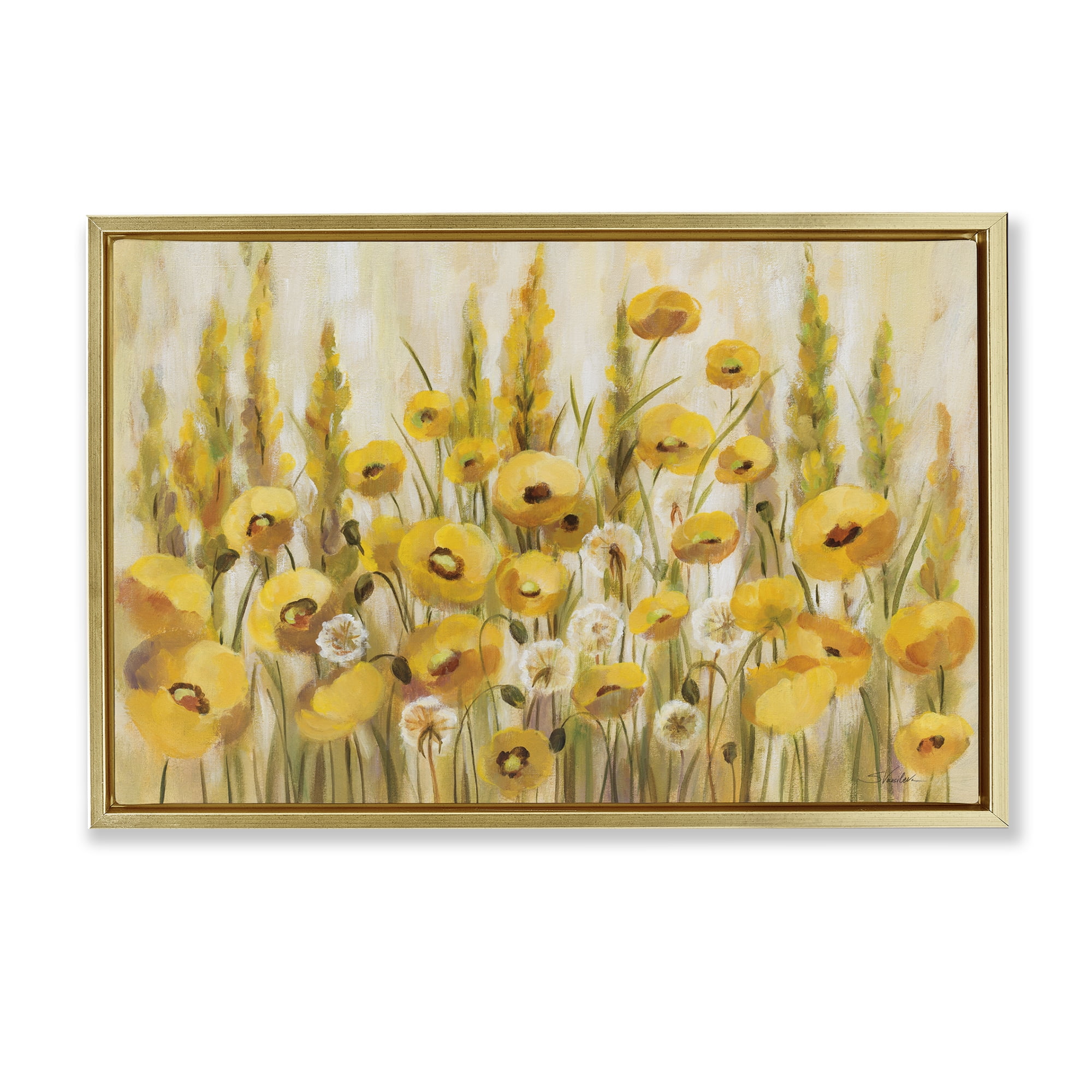 Stupell Industries Yellow Field of Poppies Gold Framed Floater Canvas Wall Art, design by Silvia Vassileva