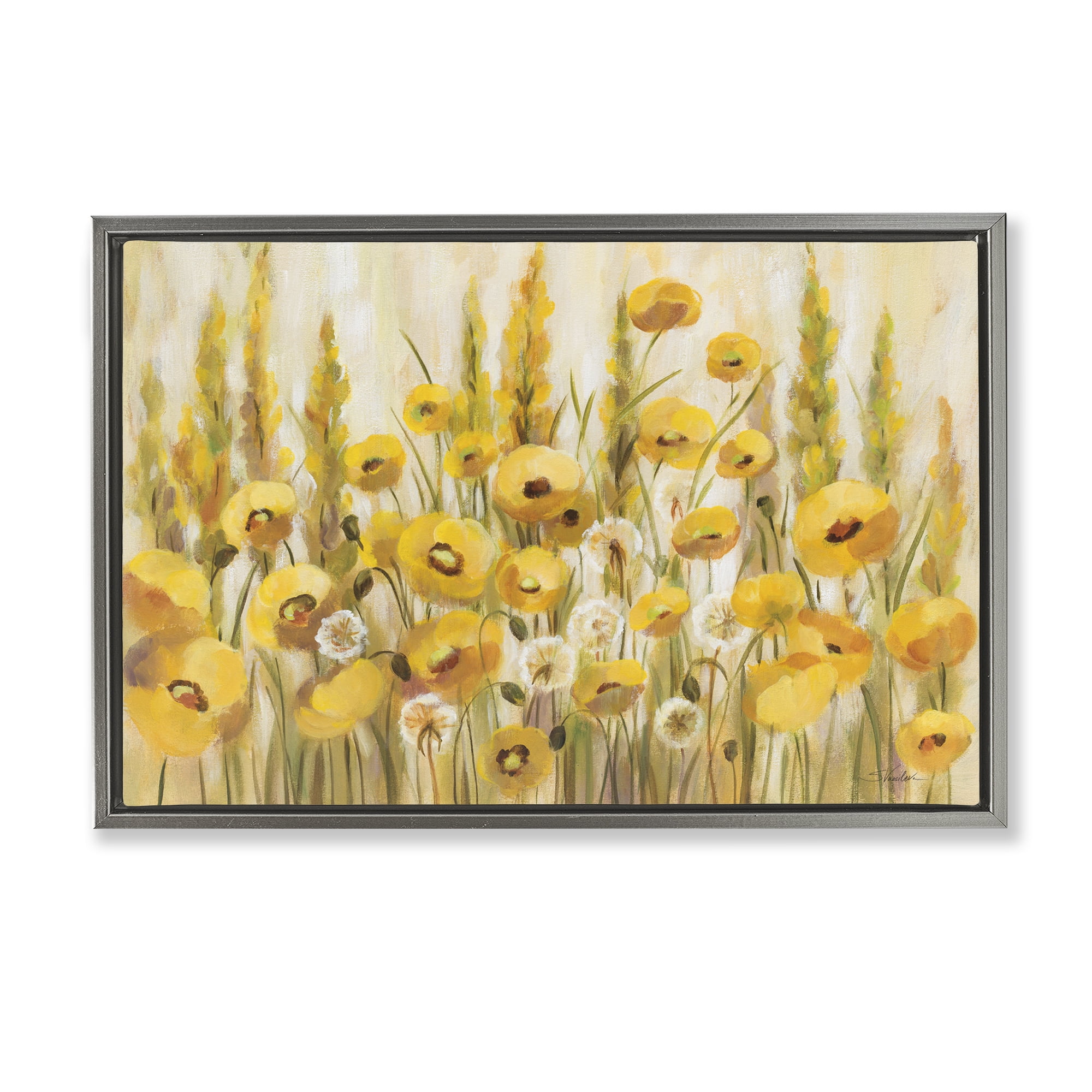 Stupell Industries Yellow Field of Poppies Gray Framed Floater Canvas Wall Art, design by Silvia Vassileva