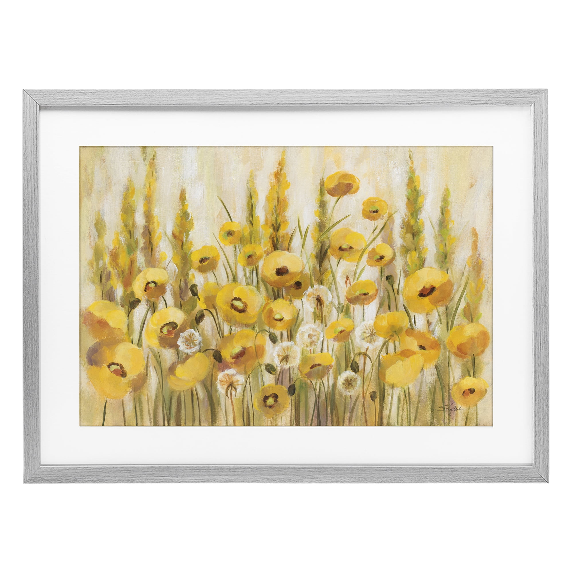 Stupell Industries Yellow Field of Poppies Gray Framed Print Under Glass, design by Silvia Vassileva