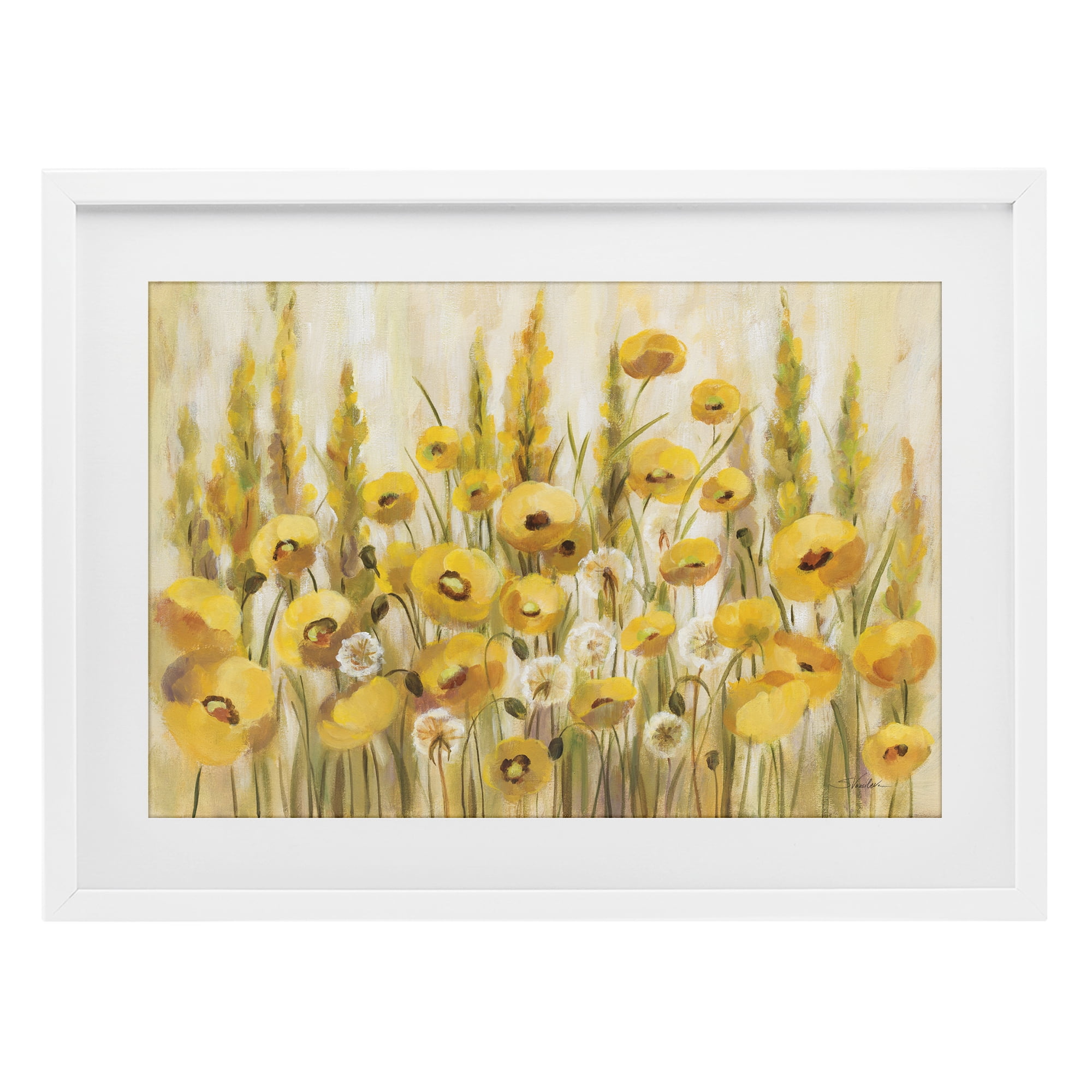 Stupell Industries Yellow Field of Poppies White Framed Print Under Glass, design by Silvia Vassileva