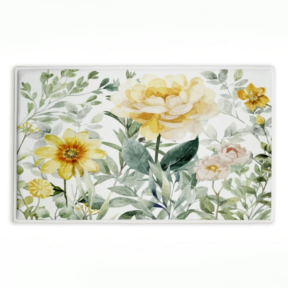 Stupell Industries Yellow Flower Garden Printed Plush Bath Mat and Bath Rug, design by Kim Allen, 18"x30"