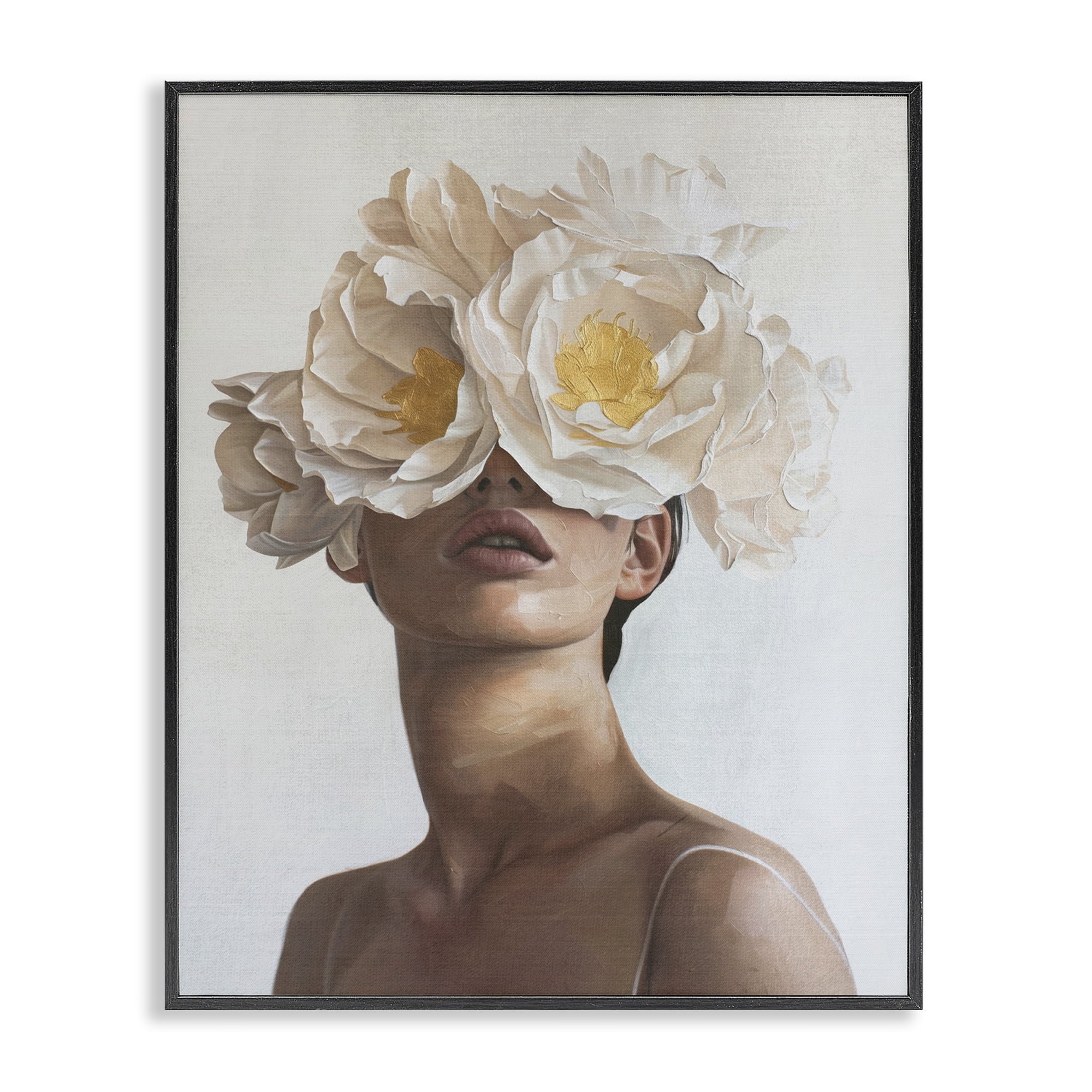 Stupell Industries Yellow Flower Lady People Painting Black Framed Art Print Wall Art, 16 x 20