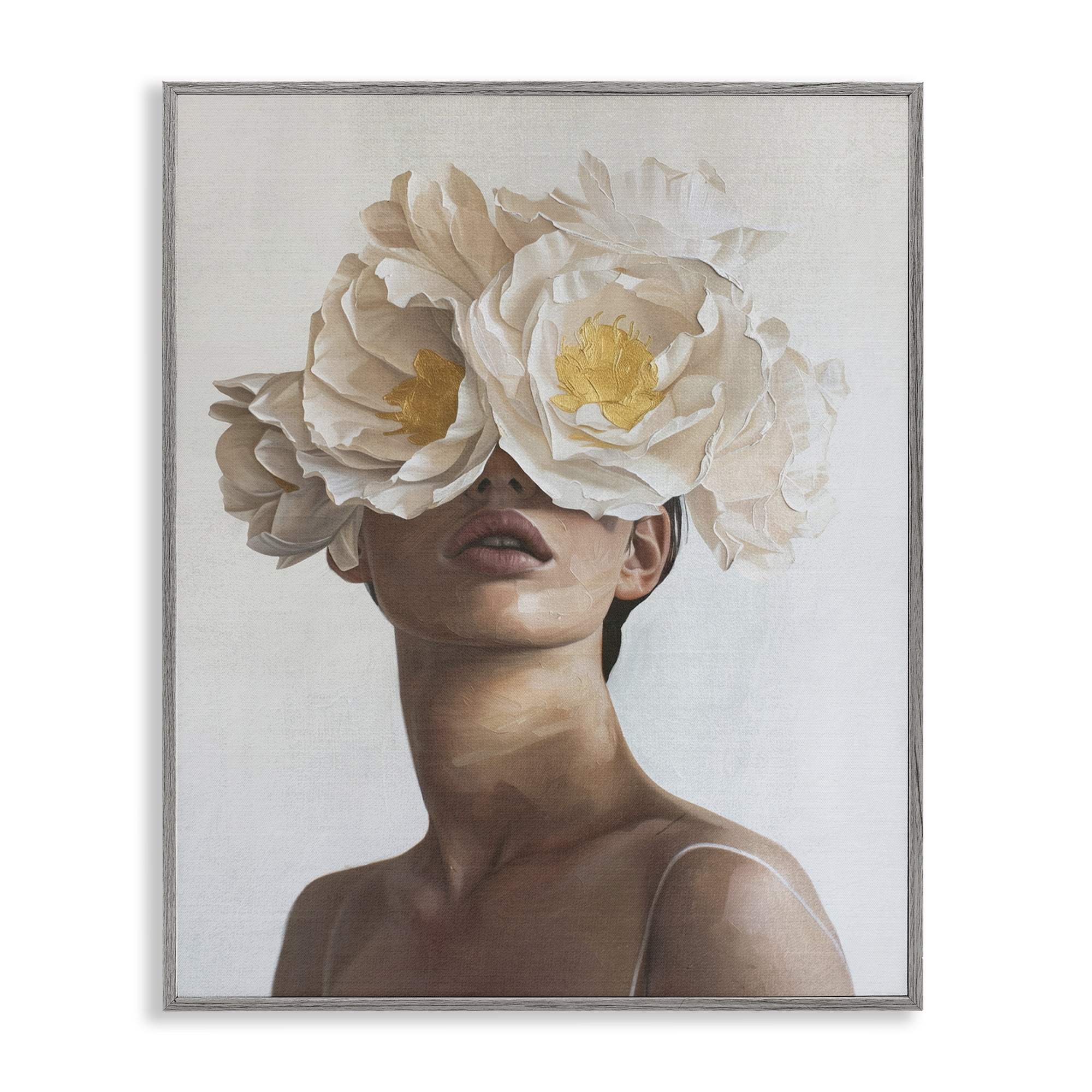 Stupell Industries Yellow Flower Lady People Painting Gray Framed Art Print Wall Art, 11 x 14
