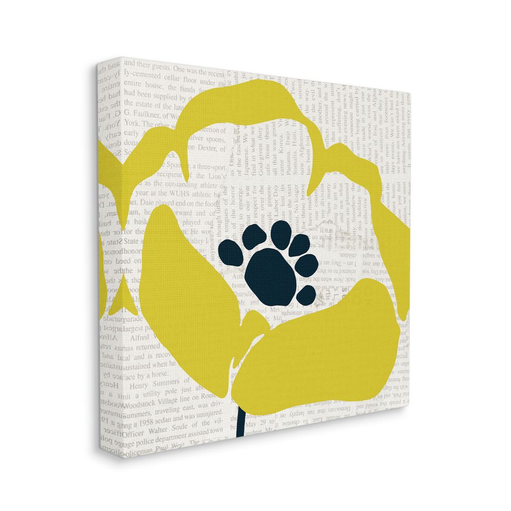 Stupell Industries Yellow Flower Pop Floral Collage Newsprint Design Canvas Wall Art Design by Wild Apple Portfolio, 24" x 24"