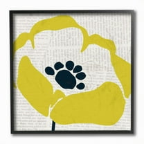 Stupell Industries Yellow Flower Pop Floral Collage Newsprint Design Framed Wall Art Design by Wild Apple Portfolio, 12" x 12", Black Framed