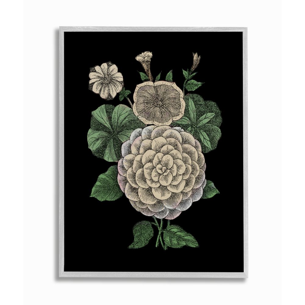 Stupell Industries Yellow Flowers On Black Drawing Design Gray Framed Art Print Wall Art, 11x14, by The Saturday Evening Post
