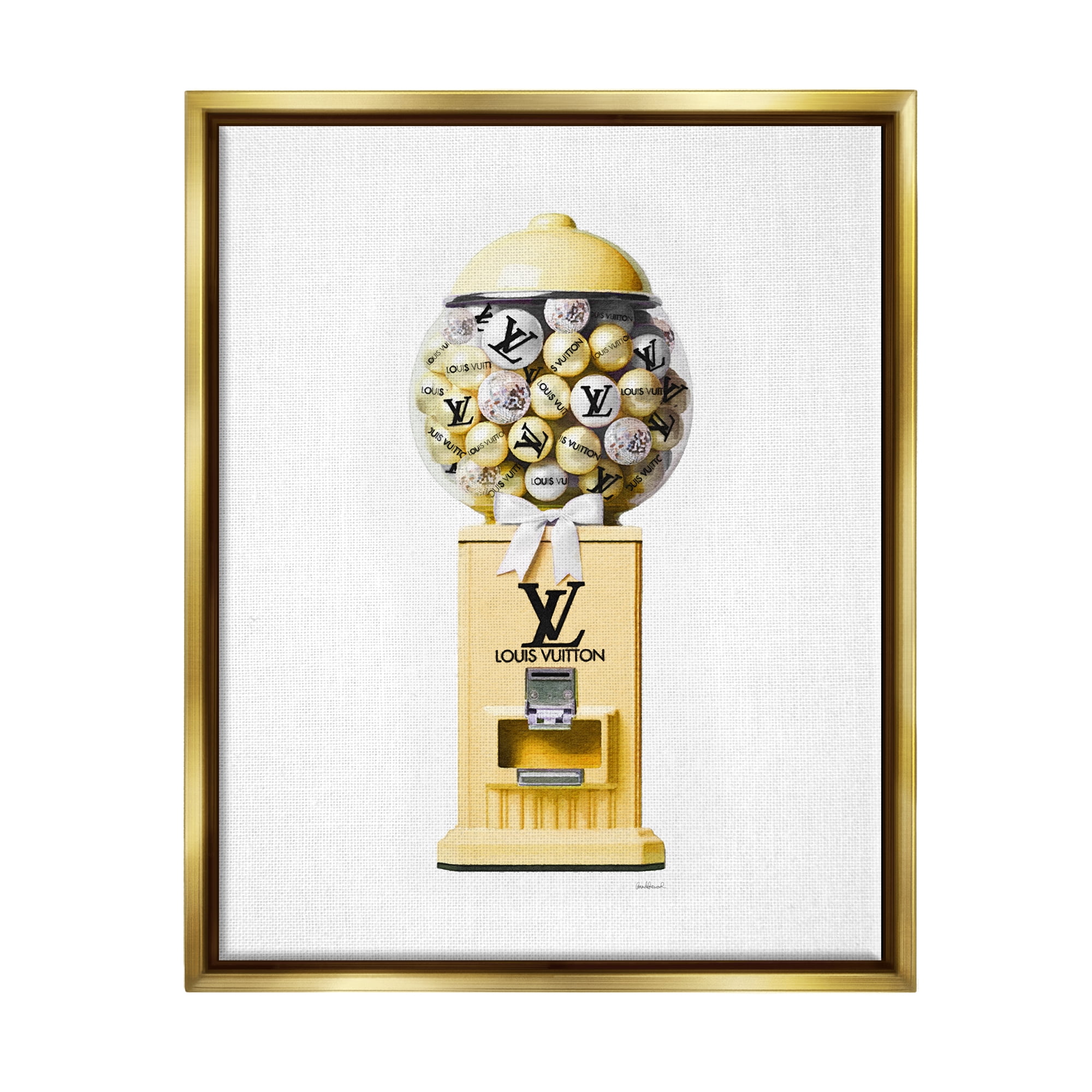 Stupell Industries Yellow Gumball Machine Beauty & Fashion Painting Gold Floater Framed Canvas Art Print Wall Art, 17 x 21