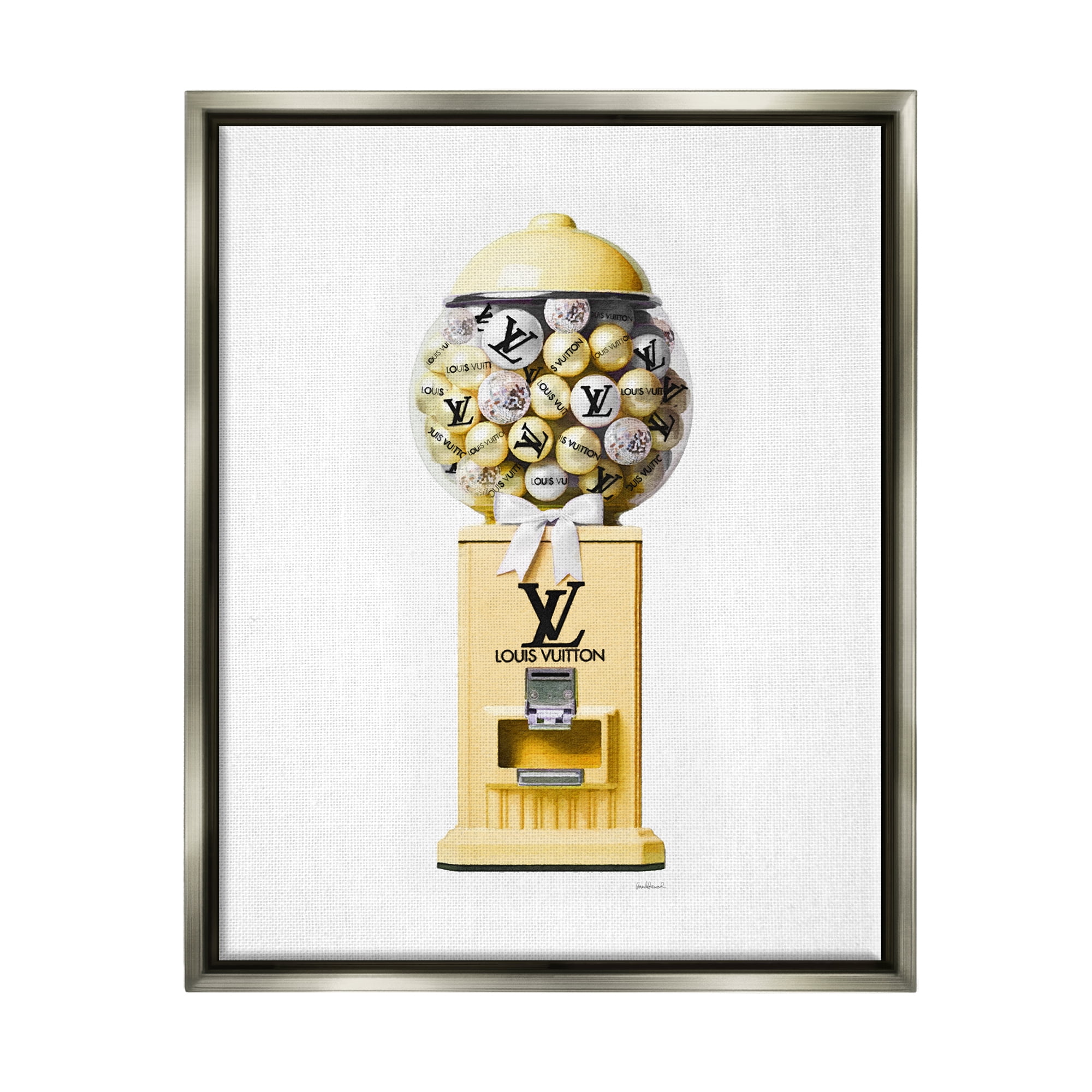 Stupell Industries Yellow Gumball Machine Beauty & Fashion Painting Gray Floater Framed Canvas Art Print Wall Art, 17 x 21