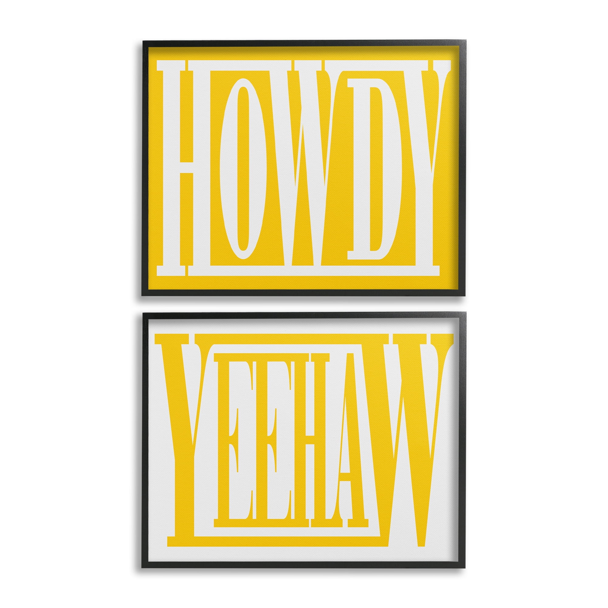 Stupell Industries Yellow Howdy & Yeehaw Typography Painting Black Framed Art Print Wall Art, 30 x 24, Set of 2