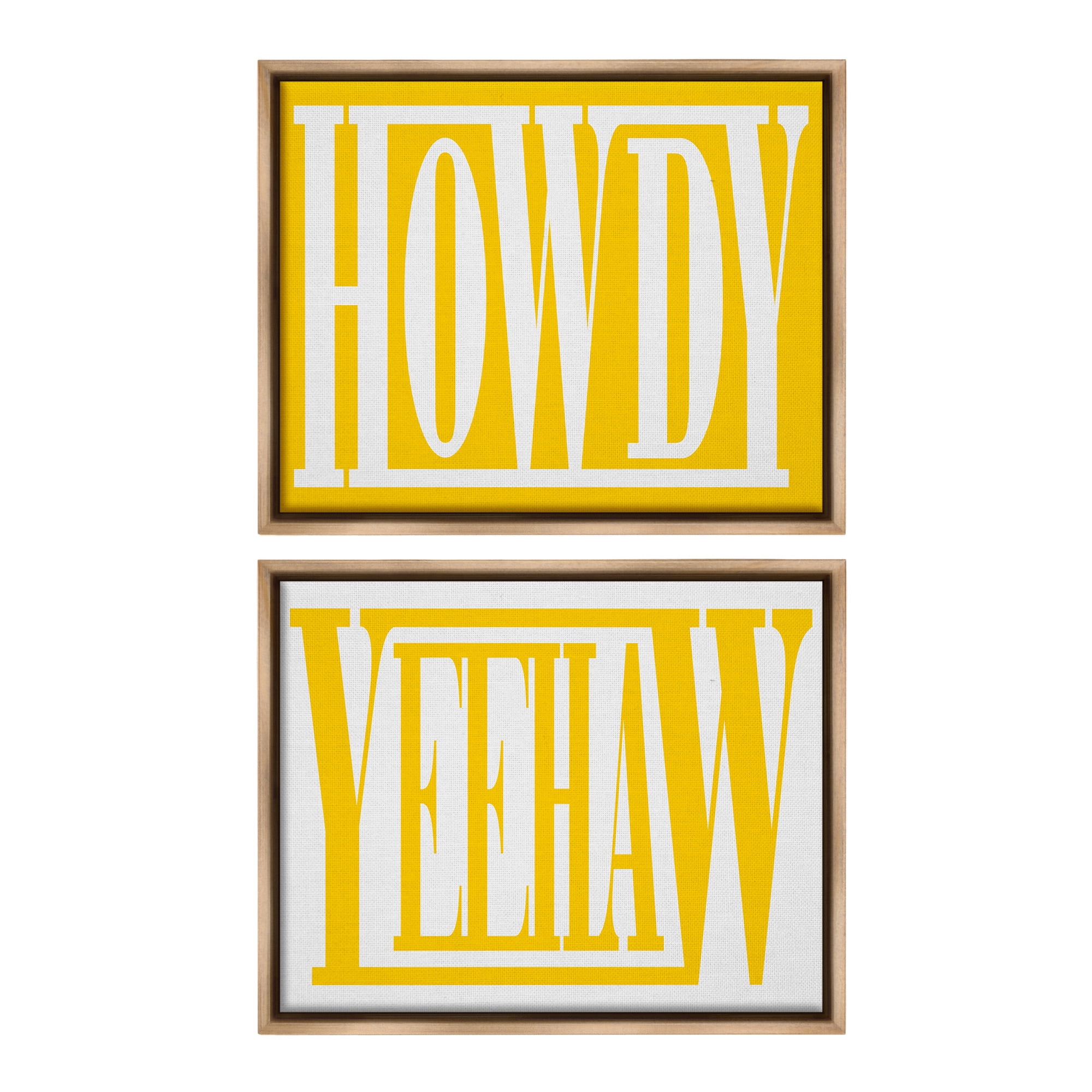 Stupell Industries Yellow Howdy & Yeehaw Typography Painting Brown Floater Framed Canvas Art Print Wall Art, 31 x 25, Set of 2