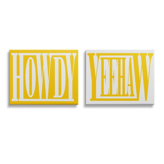 Stupell Industries Yellow Howdy & Yeehaw Typography Painting Gallery Wrapped Canvas Art Print Wall Art, 20 x 16, Set of 2