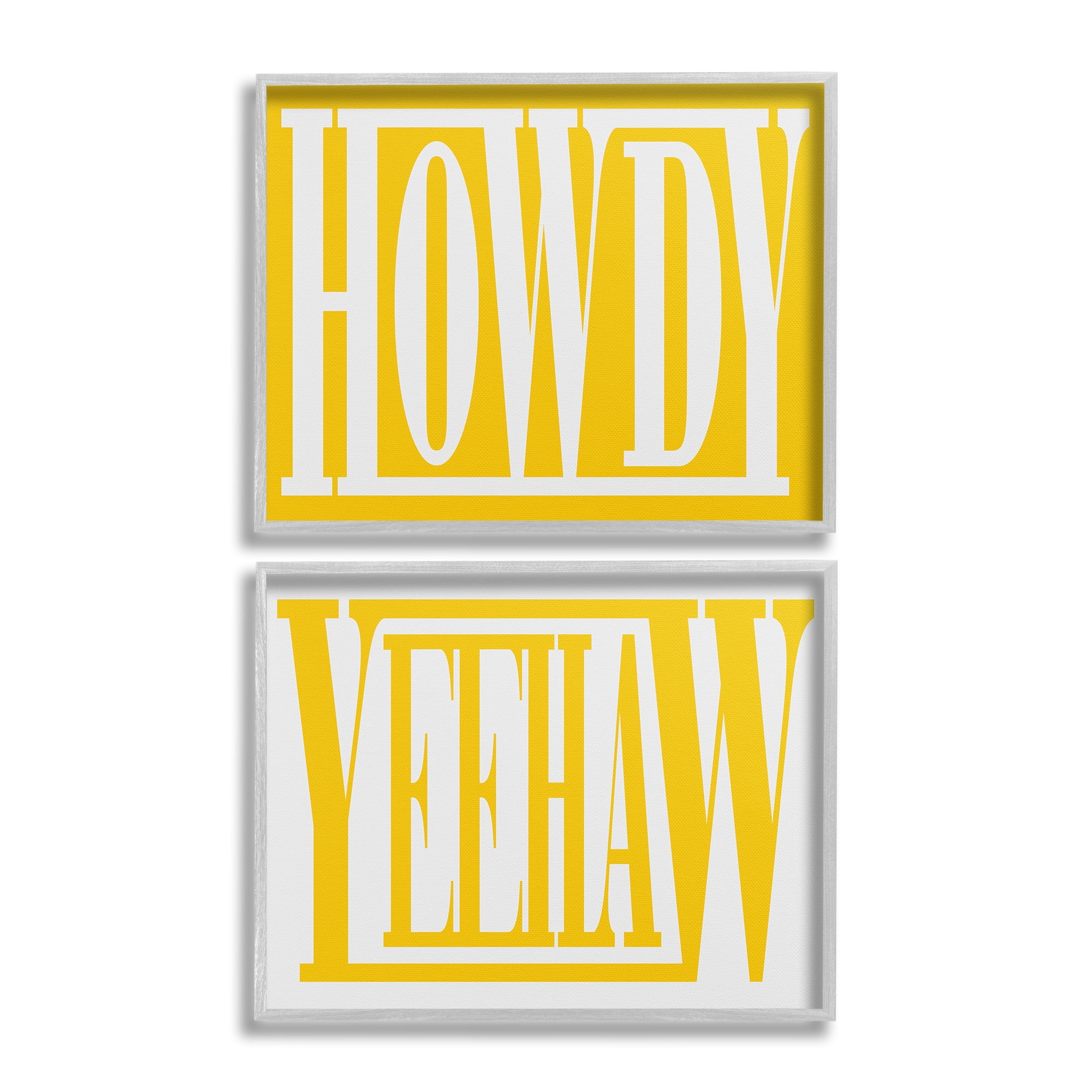 Stupell Industries Yellow Howdy & Yeehaw Typography Painting Gray Framed Art Print Wall Art, 30 x 24, Set of 2