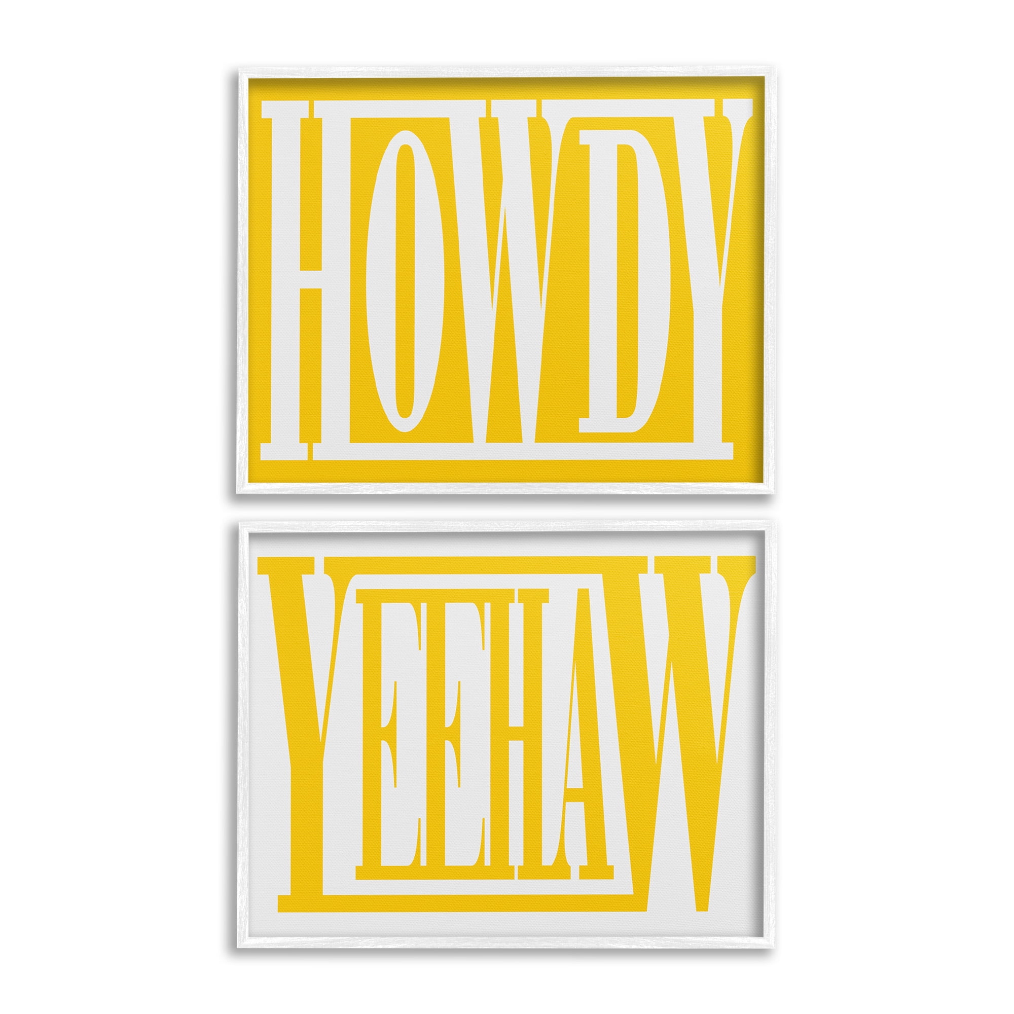 Stupell Industries Yellow Howdy & Yeehaw Typography Painting White Framed Art Print Wall Art, 20 x 16, Set of 2