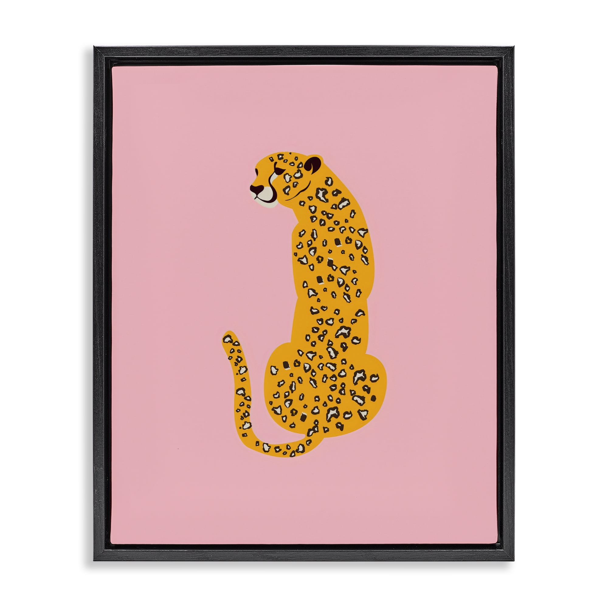 Stupell Industries Yellow Jaguar on Pink Black Framed Floater Canvas Wall Art, design by Creative Studio