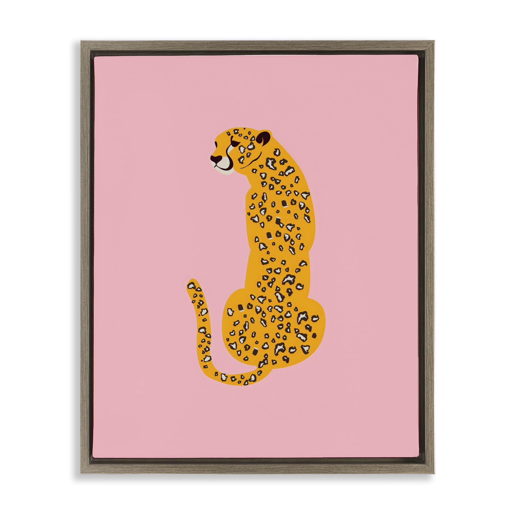 Stupell Industries Yellow Jaguar on Pink Brown Framed Floater Canvas Wall Art, design by Creative Studio