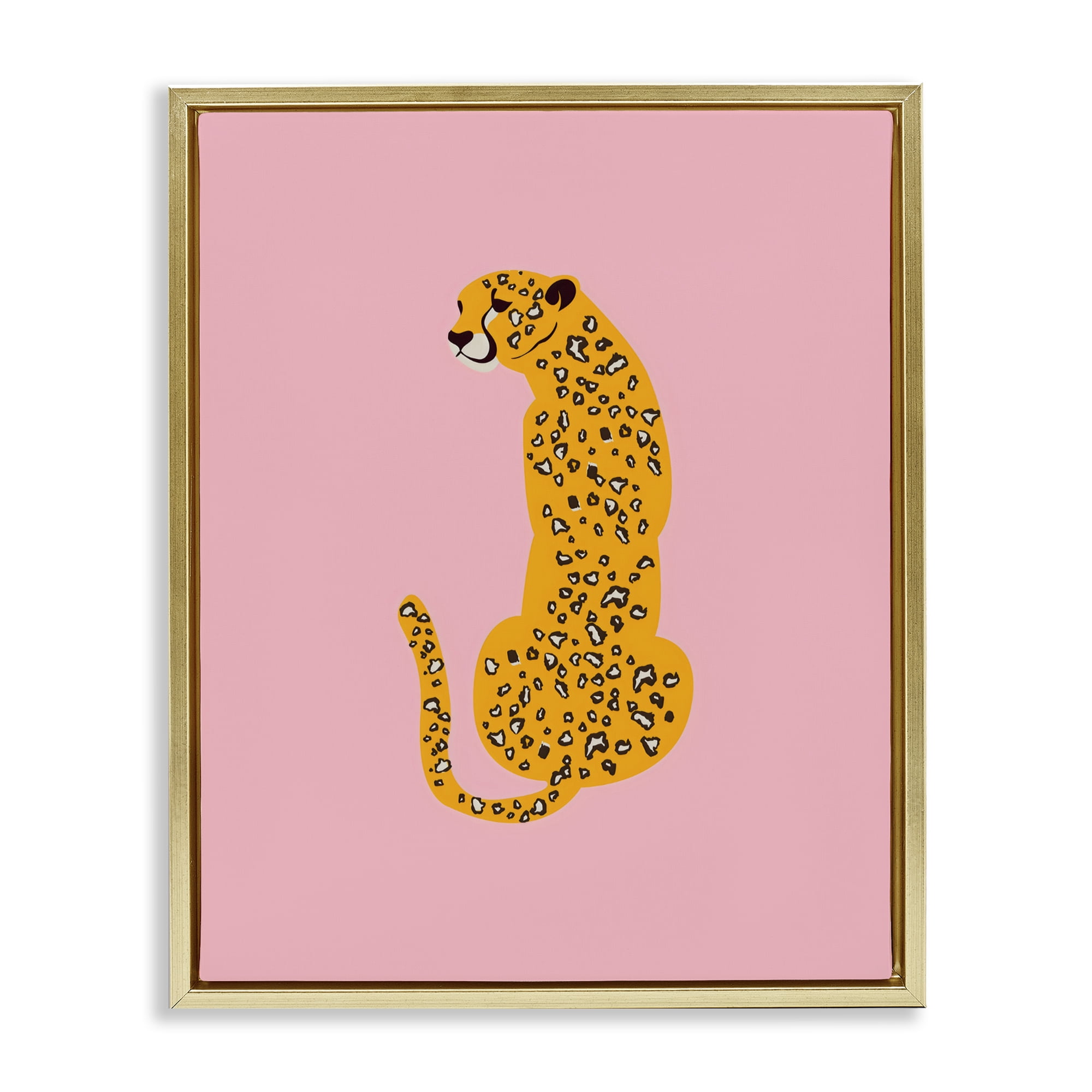 Stupell Industries Yellow Jaguar on Pink Gold Framed Floater Canvas Wall Art, design by Creative Studio