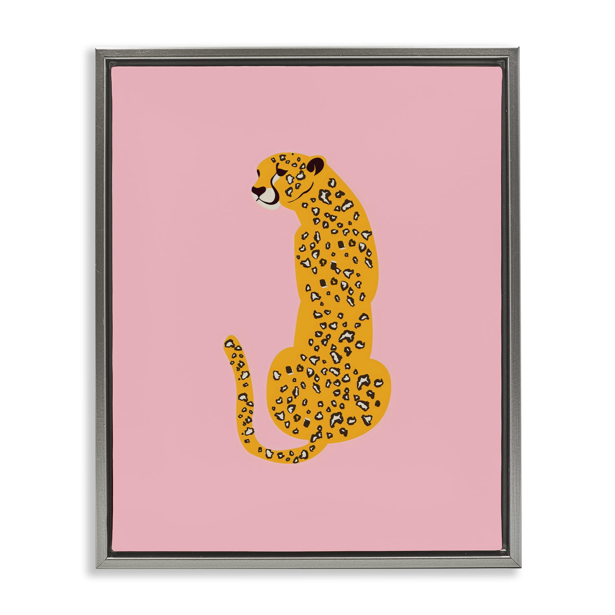 Stupell Industries Yellow Jaguar on Pink Gray Framed Floater Canvas Wall Art, design by Creative Studio