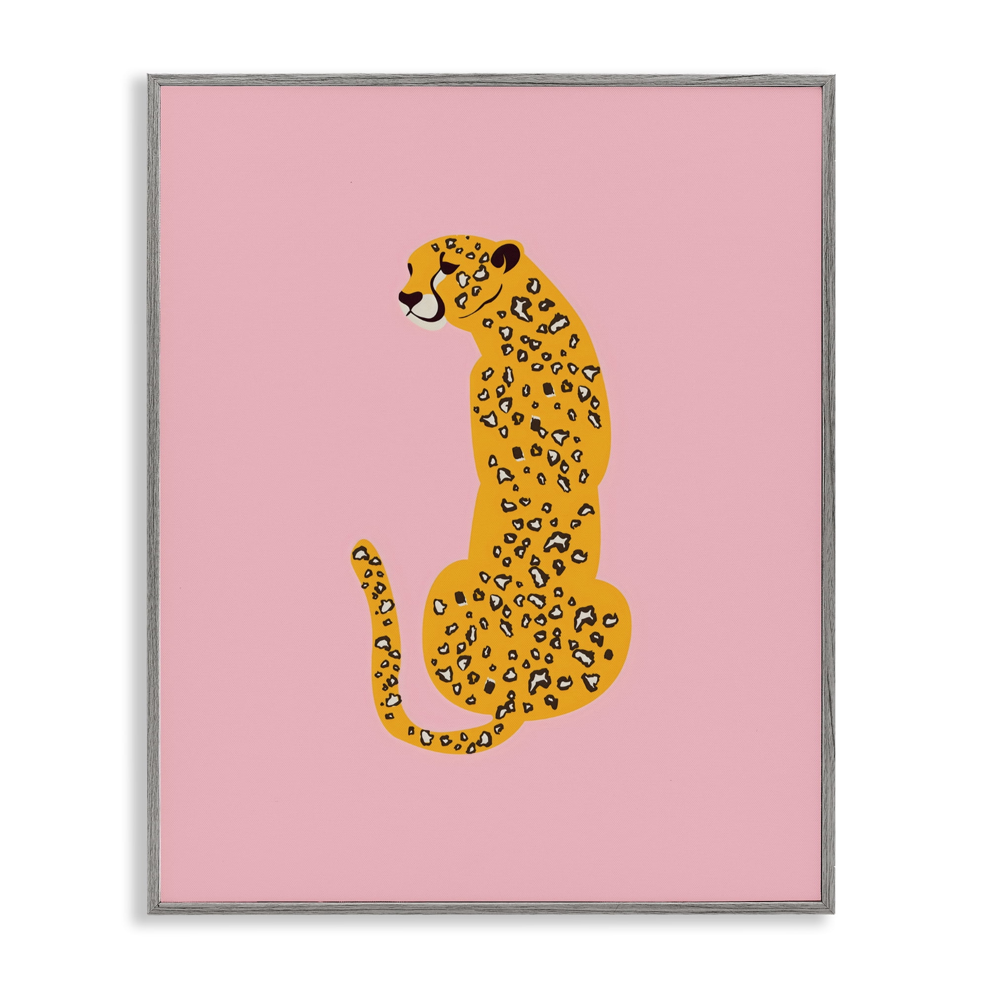Stupell Industries Yellow Jaguar on Pink Gray Framed Giclee Art, design by Creative Studio