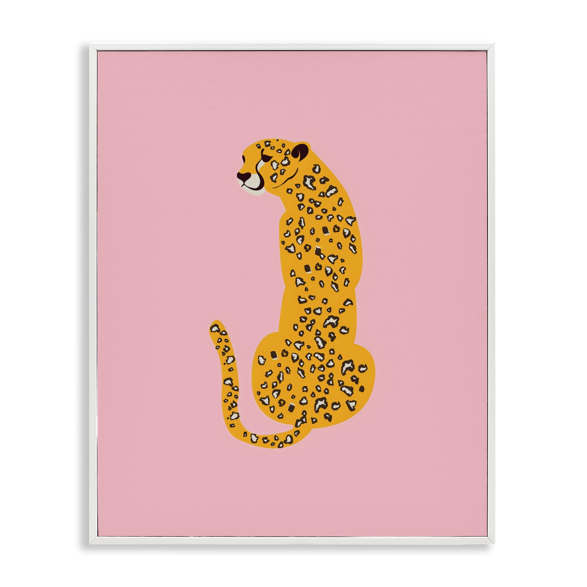 Stupell Industries Yellow Jaguar on Pink White Framed Giclee Art, design by Creative Studio