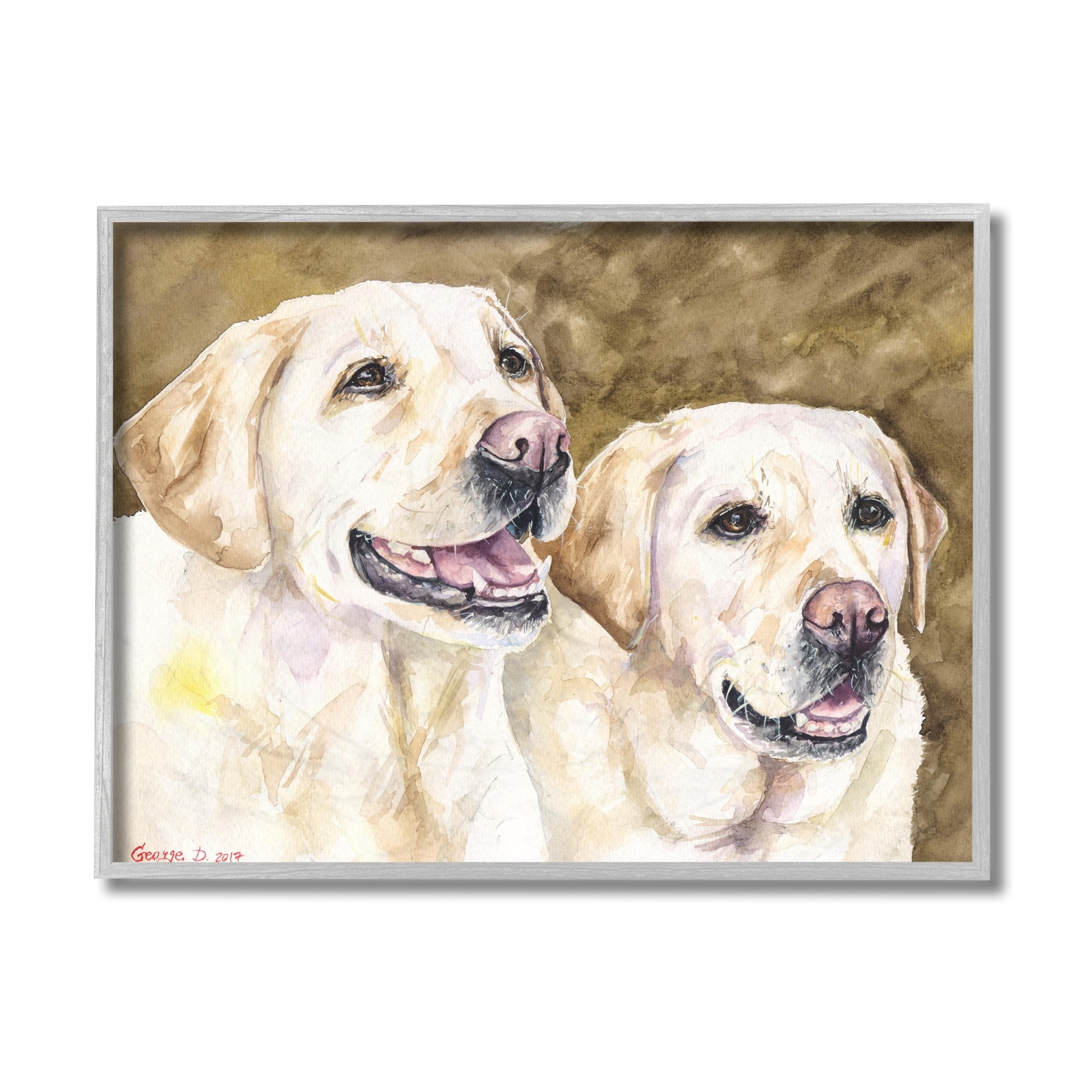 Stupell Industries Yellow Labrador Friends Pet Dogs Resting Grey Framed, 16 x 20, Design by George Dyachenko