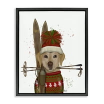 Stupell Industries Yellow Labrador Skiing Animals & Insects Painting Black Floater Framed Canvas Art Prints Wall Art, 17 x 21