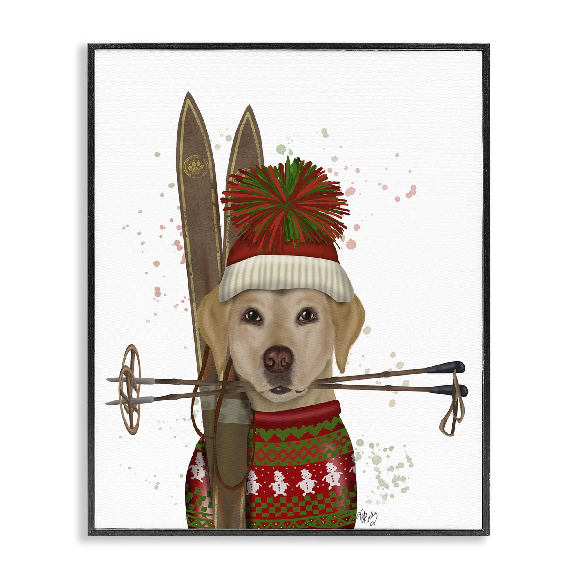 Stupell Industries Yellow Labrador Skiing Animals & Insects Painting Black Framed Art Prints Wall Art, 11 x 14