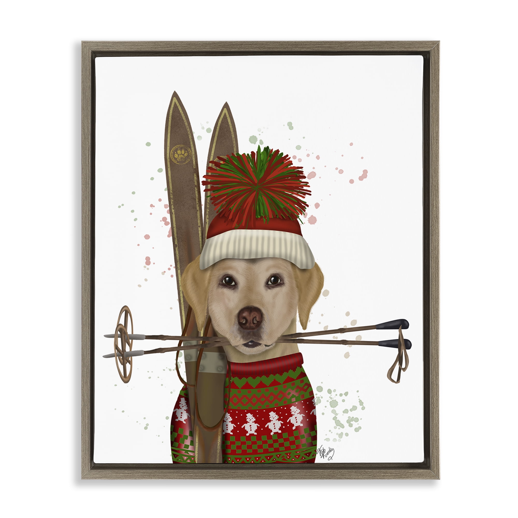 Stupell Industries Yellow Labrador Skiing Animals & Insects Painting Brown Floater Framed Canvas Art Prints Wall Art, 17 x 21