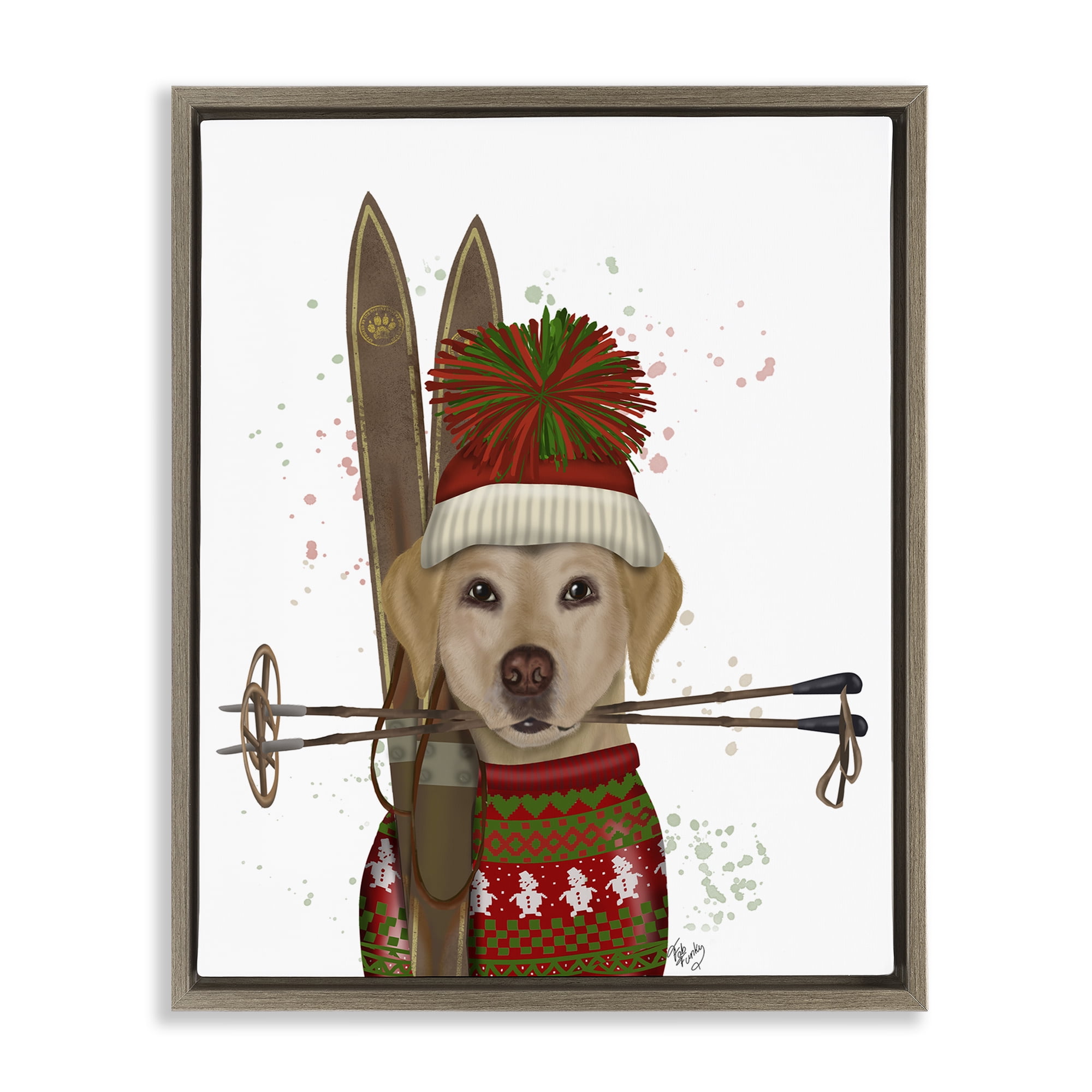 Stupell Industries Yellow Labrador Skiing Animals & Insects Painting Brown Floater Framed Canvas Art Prints Wall Art, 25 x 31