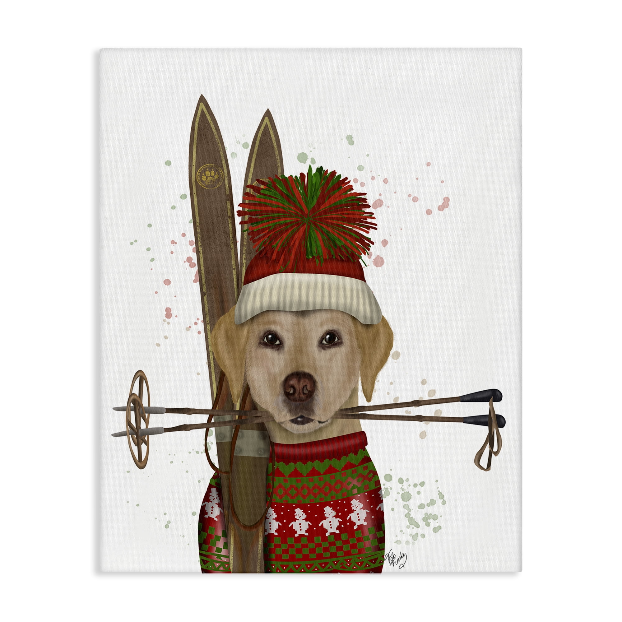Stupell Industries Yellow Labrador Skiing Animals & Insects Painting Gallery Wrapped Canvas Art Prints Wall Art, 16 x 20